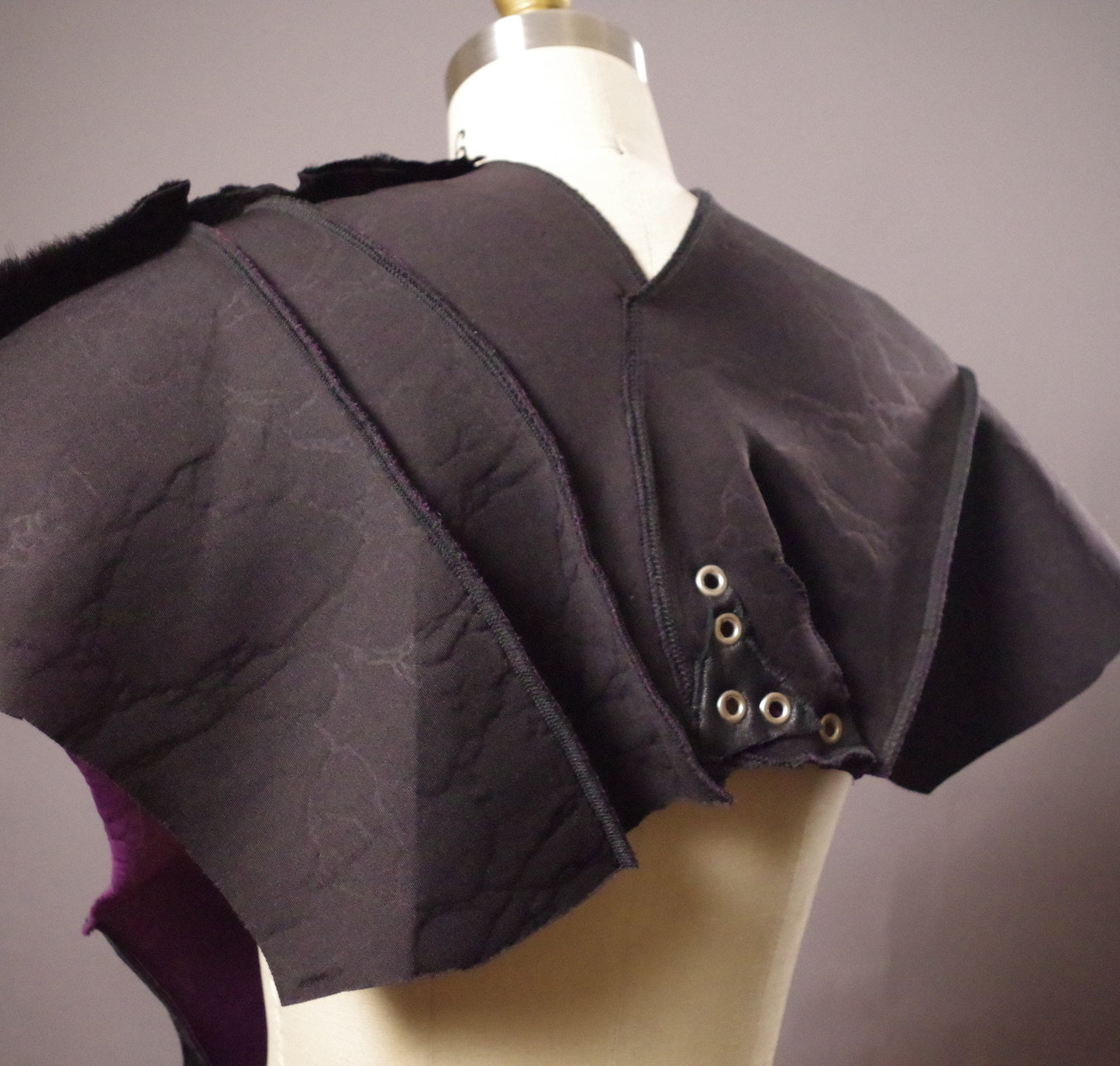 Goth Leather Scarf, Faux fur and leather big scarf, Goth Leather Caplet, Women Leather scarf