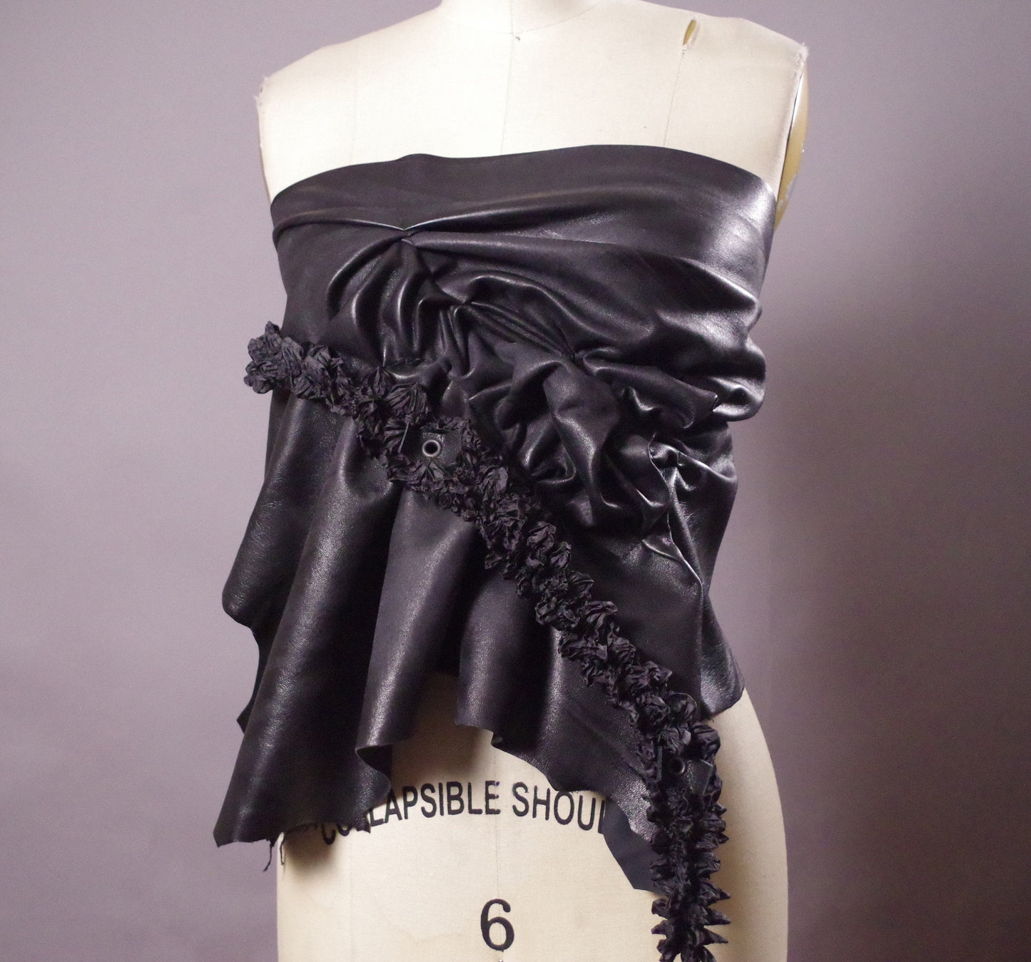 Multi use leather skirt belt, Black Leather skirt belt, Ruffled leather skirt belt, Leather accesssories