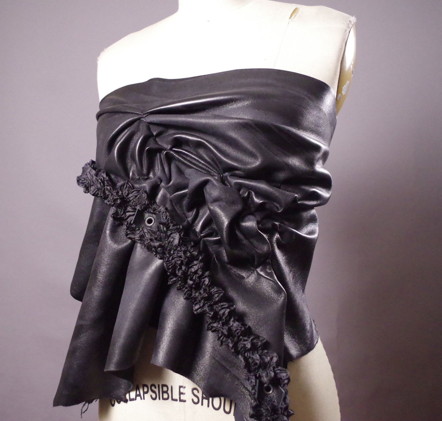 Multi use leather skirt belt, Black Leather skirt belt, Ruffled leather skirt belt, Leather accesssories