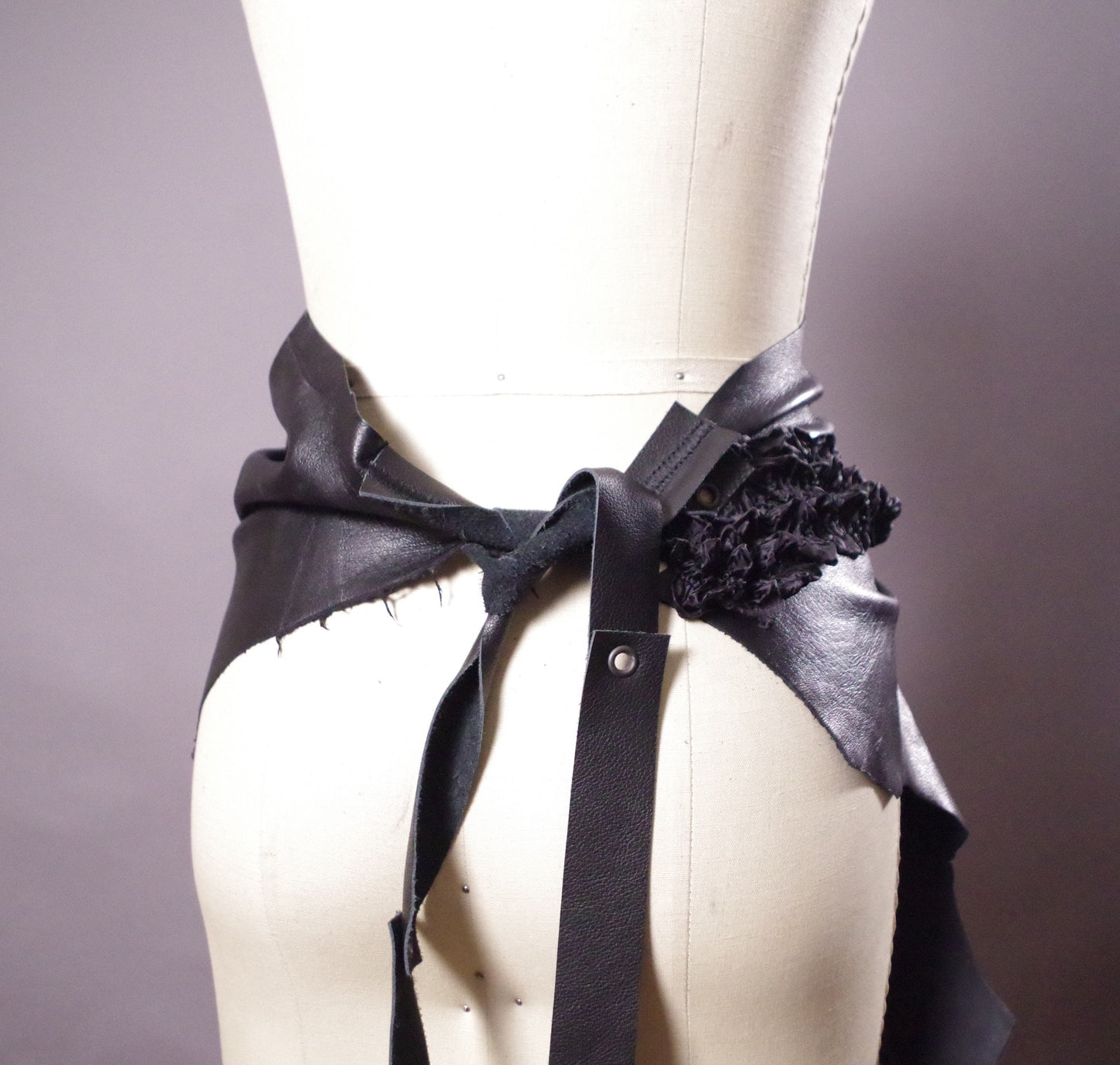 Multi use leather skirt belt, Black Leather skirt belt, Ruffled leather skirt belt, Leather accesssories
