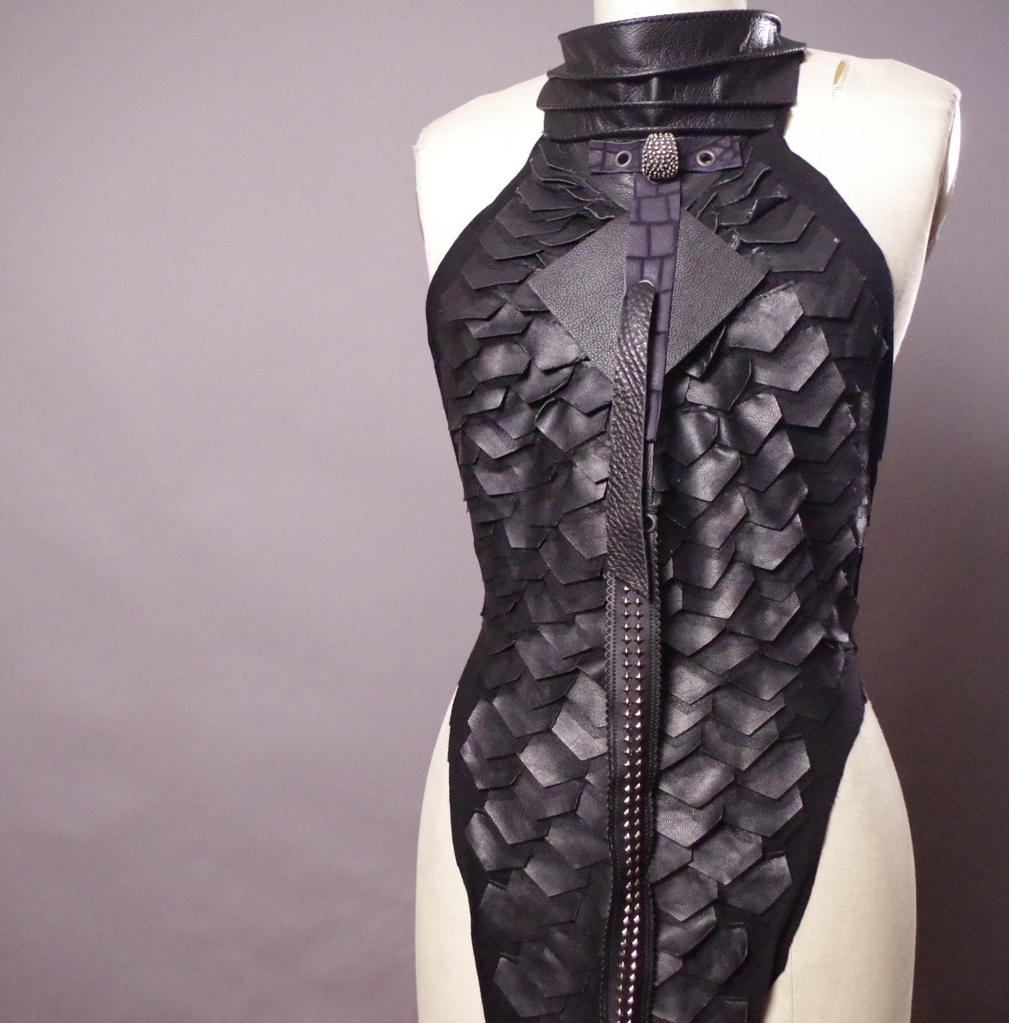 Dragon leather top, Festival leather halter top, Party leather halter top, Goth