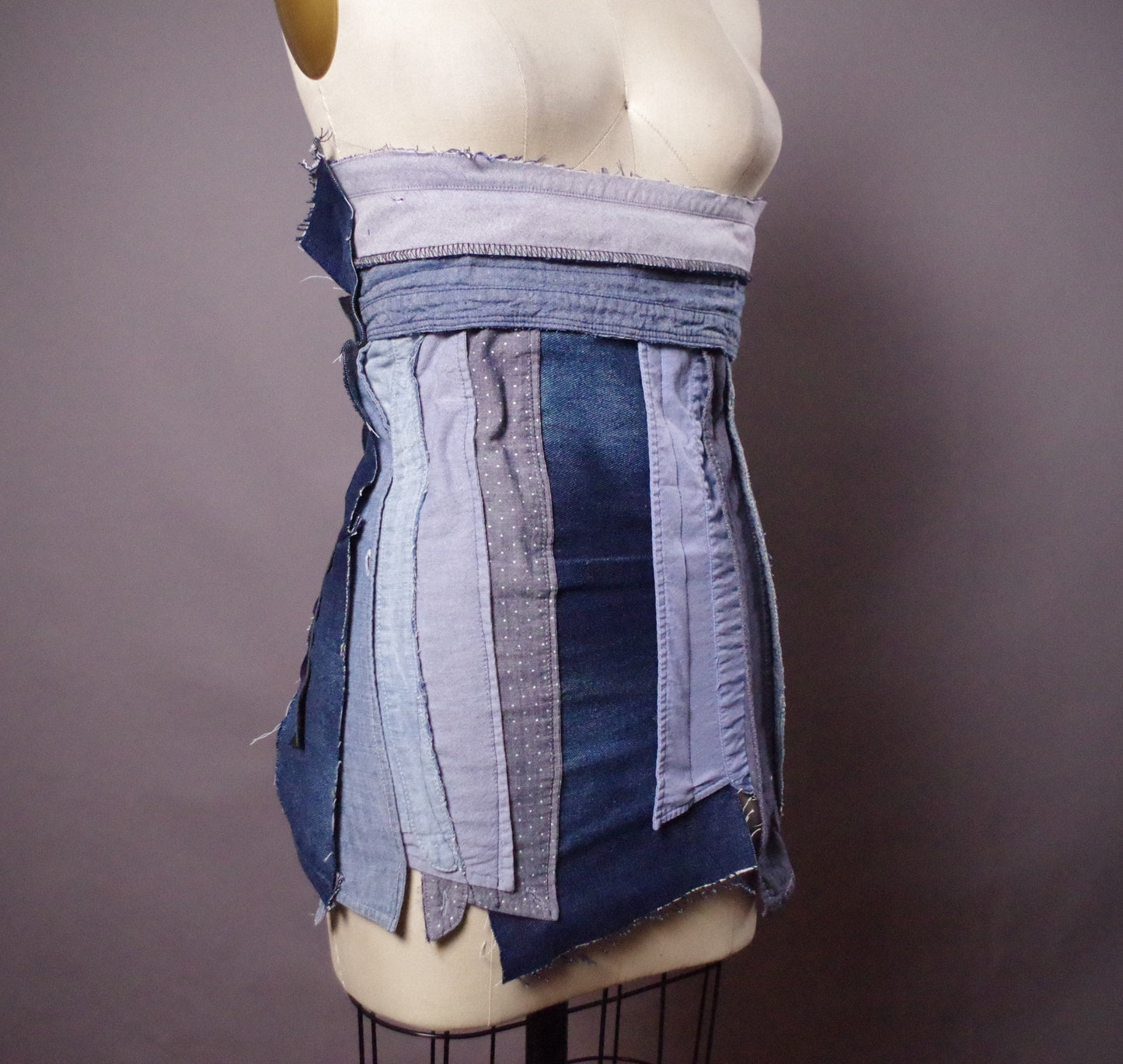 Under bust Denim Corset Belt, Upcycled Corset Jean Belt, Denim Jean Belt, Patchwork Denim Belt, OOAK Jean Belt