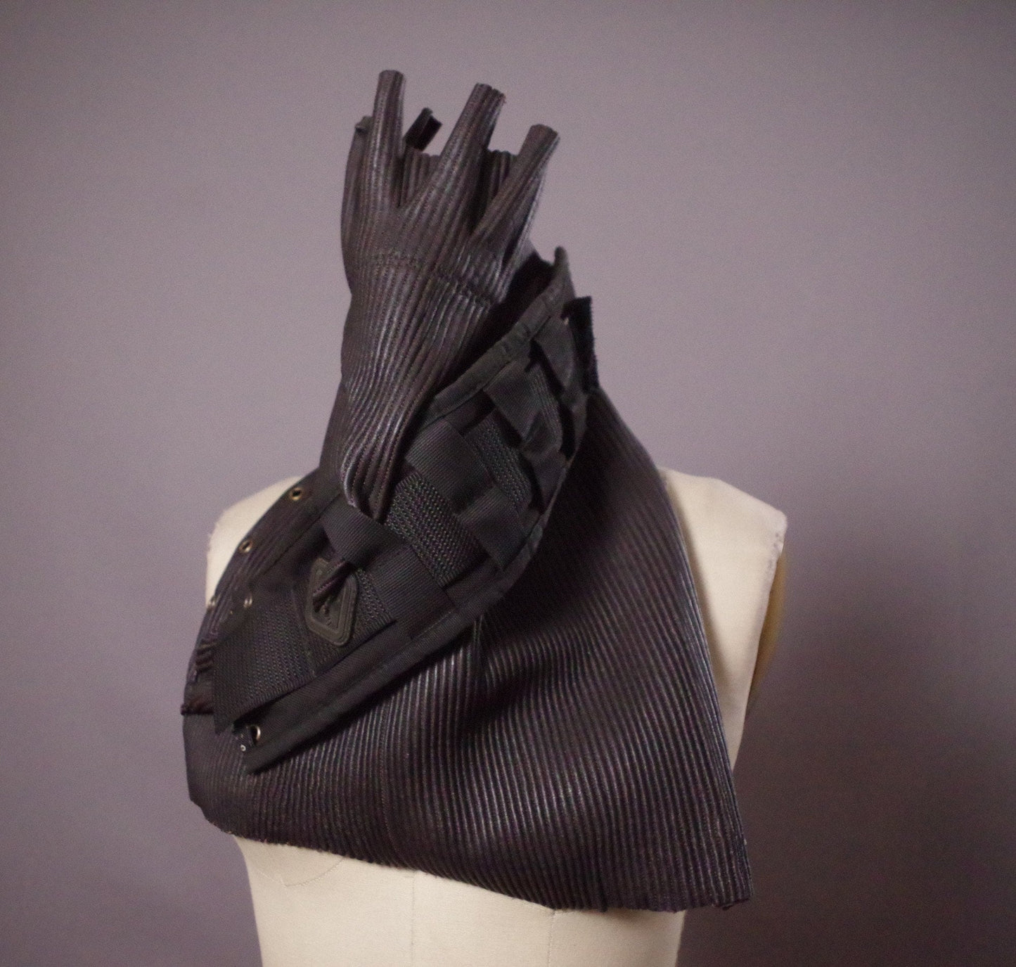 Genuine Leather Black Scarf, Cyberpunk Leather scarf, Unisex leather scarves, OOAK leather scarf