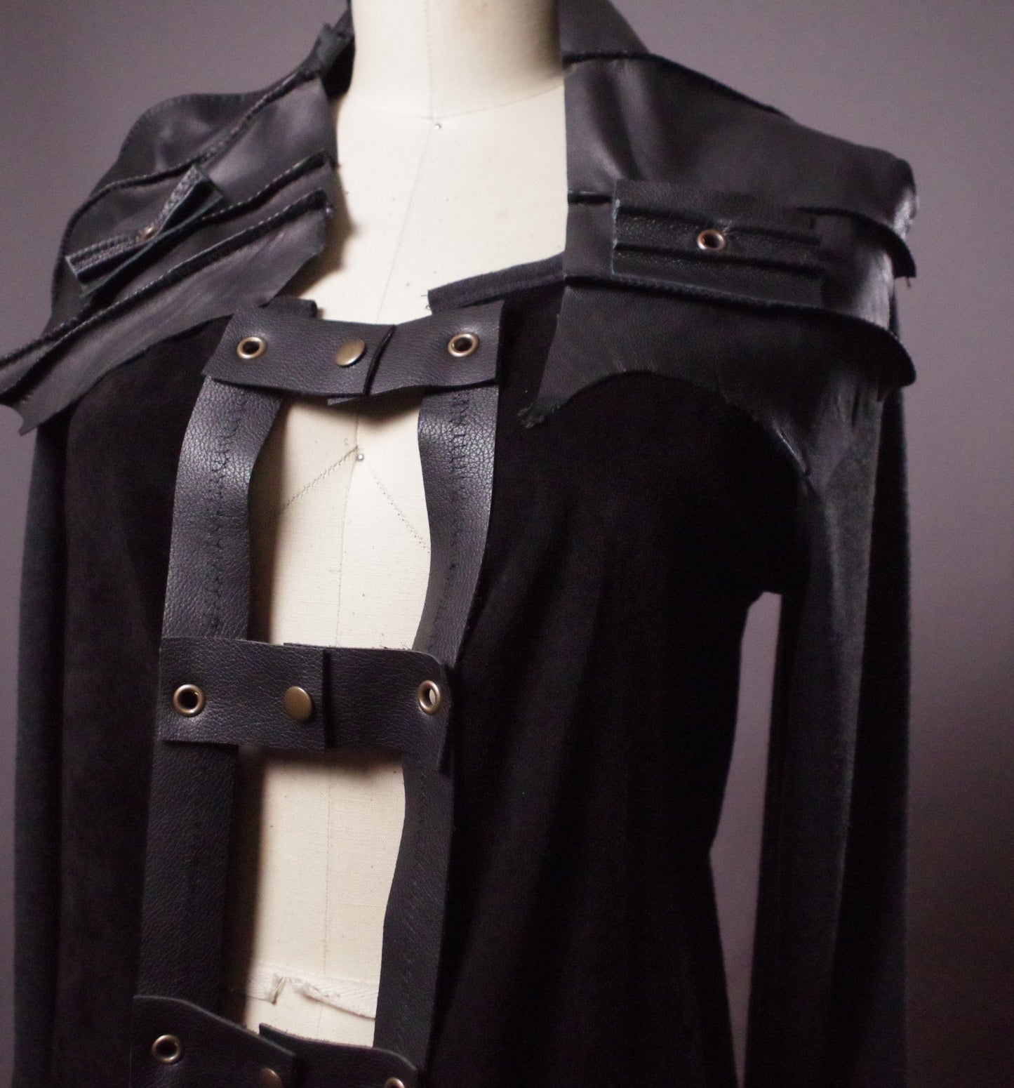 OOAK Leather Cardigan Jacket, Unique Leather Cardigan, Goth Up-cycled Jacket, Goth Clothes