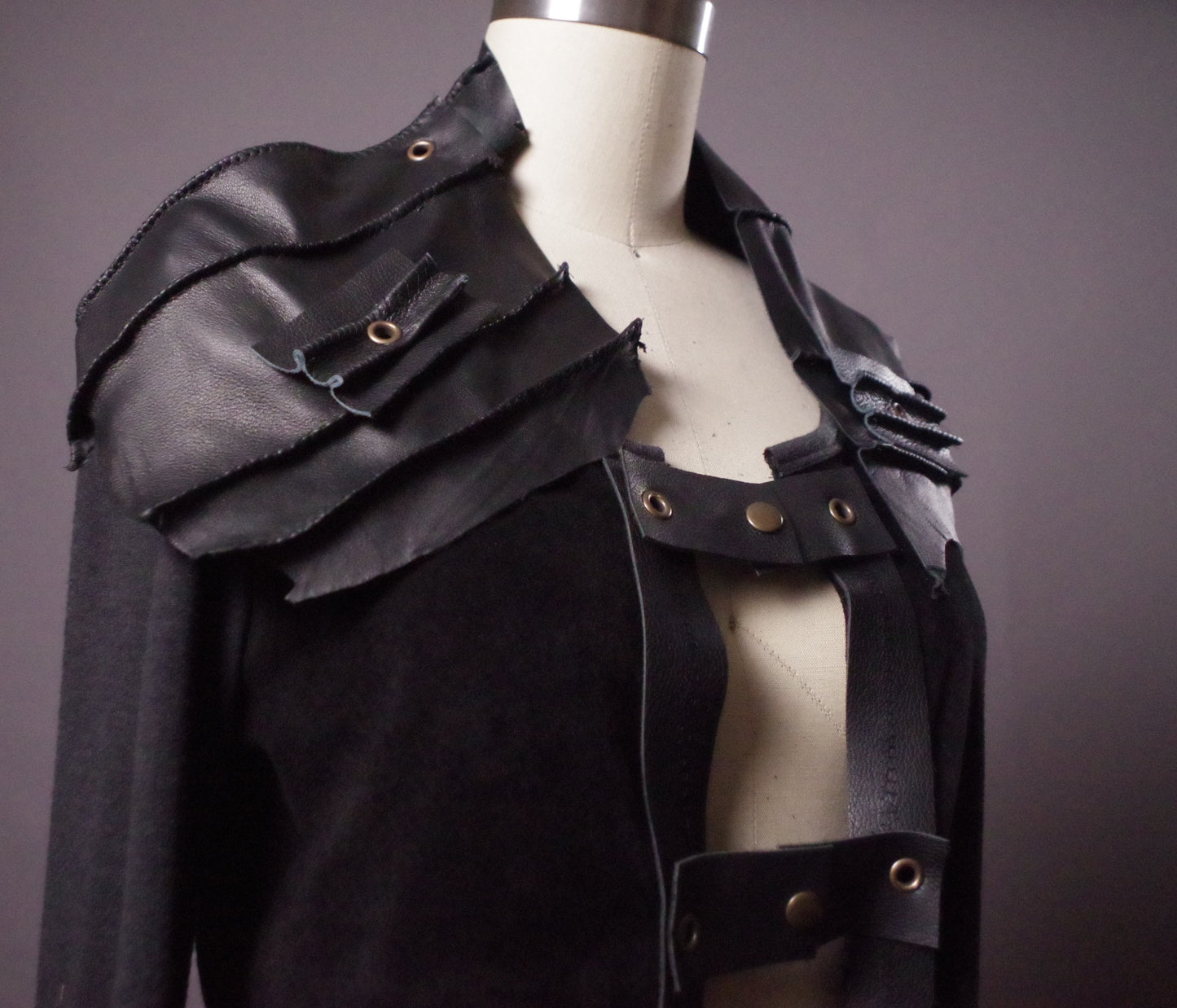 OOAK Leather Cardigan Jacket, Unique Leather Cardigan, Goth Up-cycled Jacket, Goth Clothes