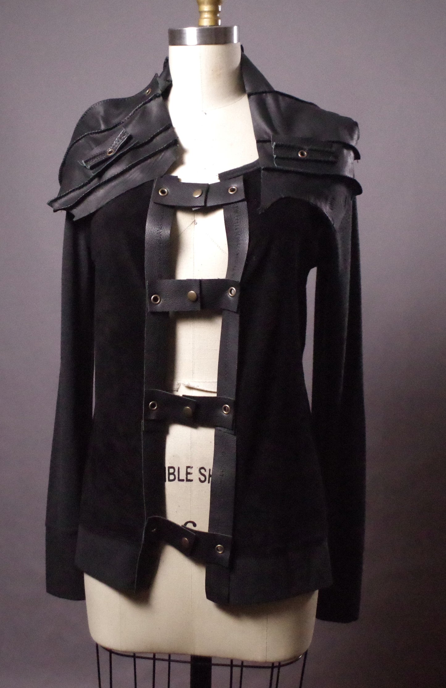 OOAK Leather Cardigan Jacket, Unique Leather Cardigan, Goth Up-cycled Jacket, Goth Clothes