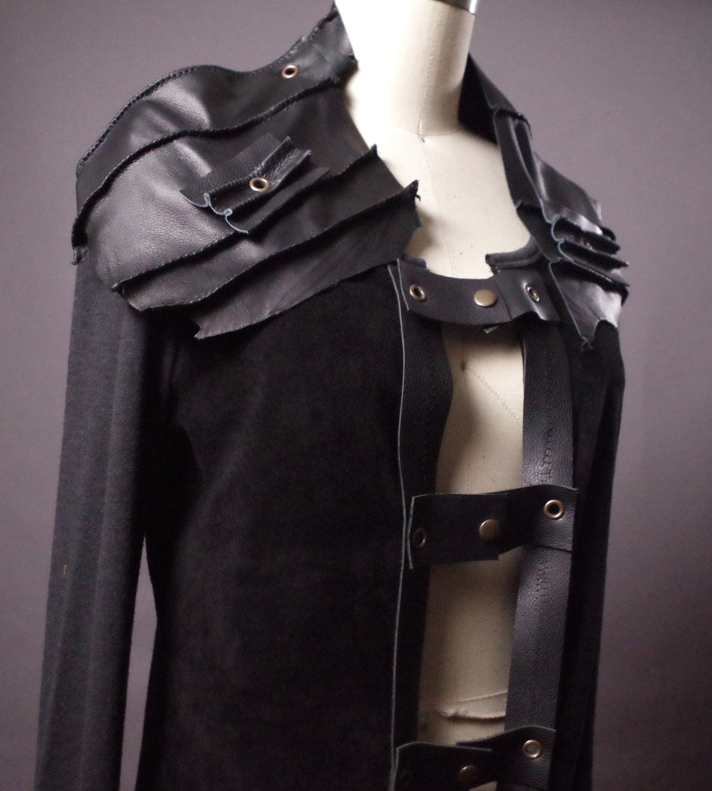 OOAK Leather Cardigan Jacket, Unique Leather Cardigan, Goth Up-cycled Jacket, Goth Clothes