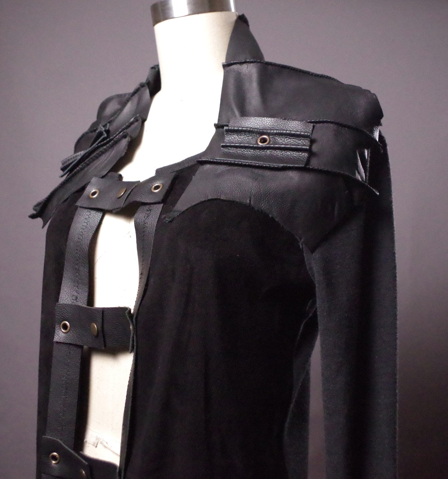 OOAK Leather Cardigan Jacket, Unique Leather Cardigan, Goth Up-cycled Jacket, Goth Clothes