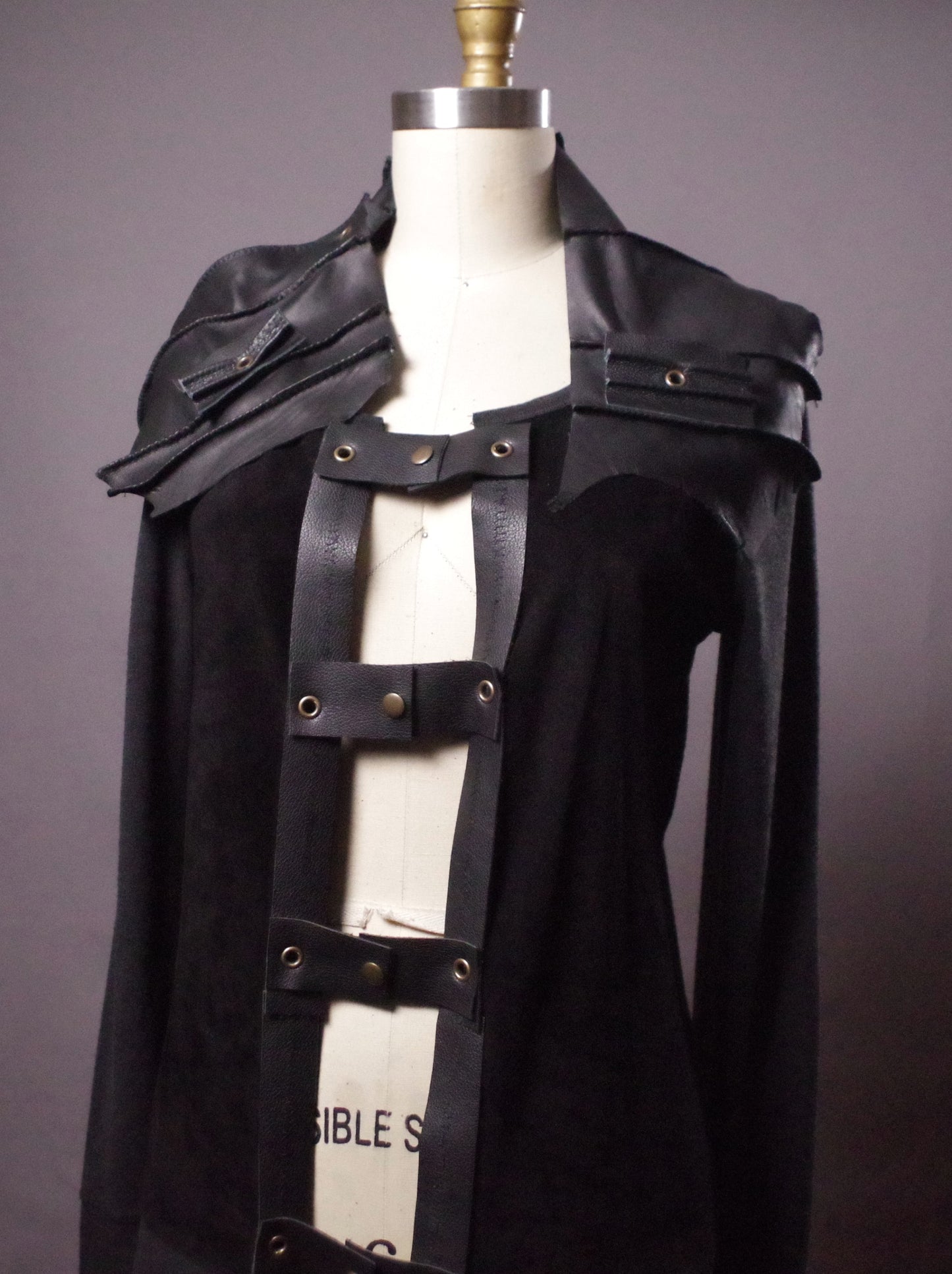 OOAK Leather Cardigan Jacket, Unique Leather Cardigan, Goth Up-cycled Jacket, Goth Clothes