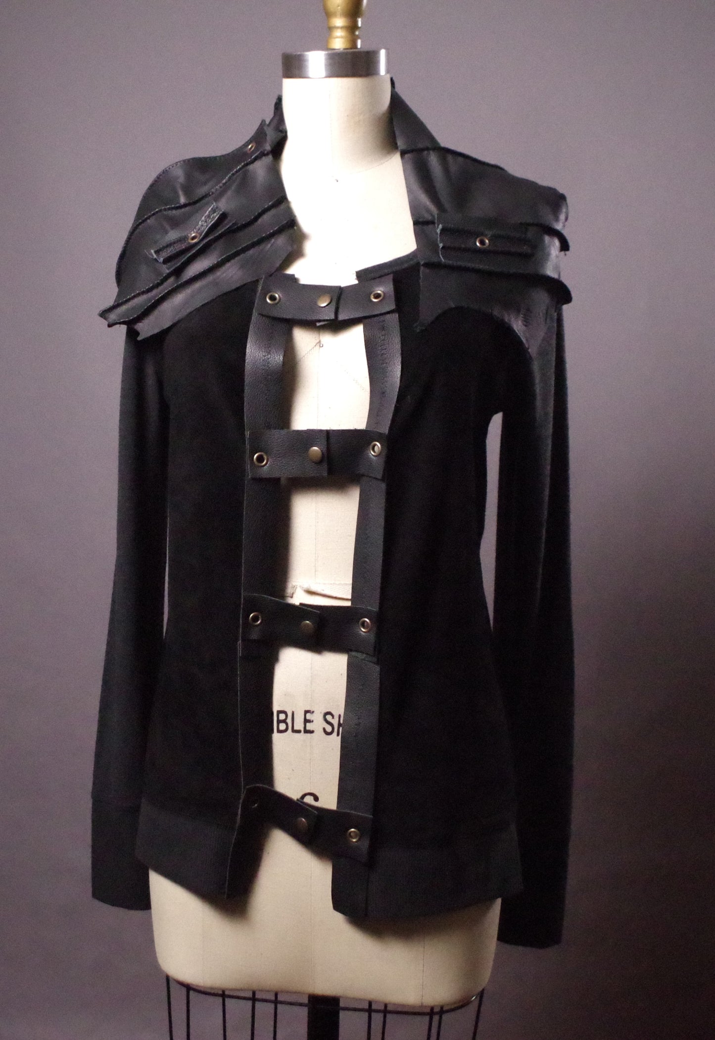 OOAK Leather Cardigan Jacket, Unique Leather Cardigan, Goth Up-cycled Jacket, Goth Clothes