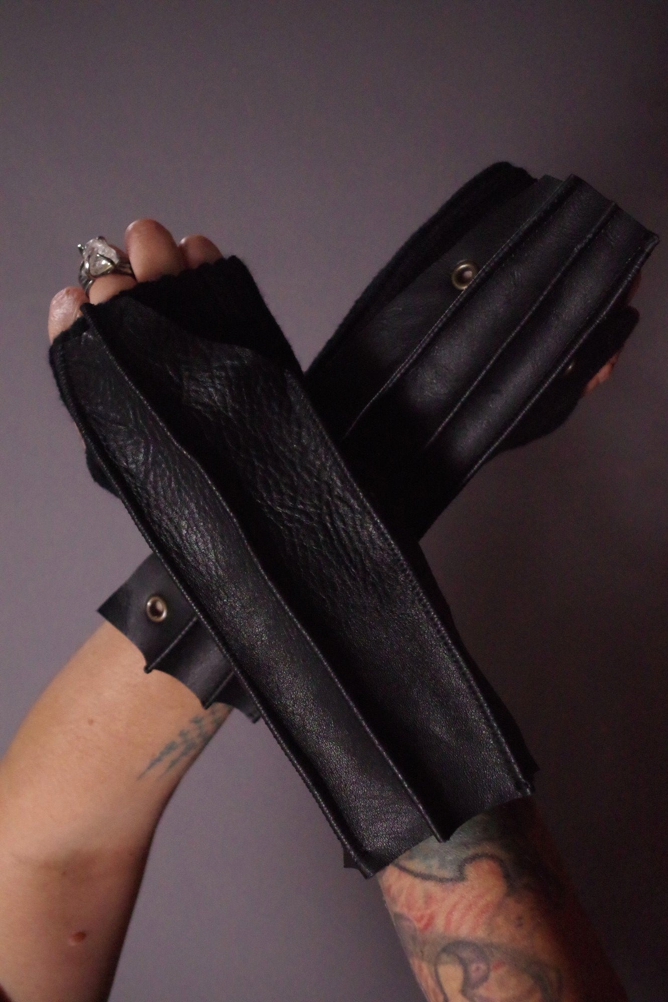 Leather Arm Warmers, Goth Black Long Gloves, Twisted Leather Gloves, Goth, Leather Accessories