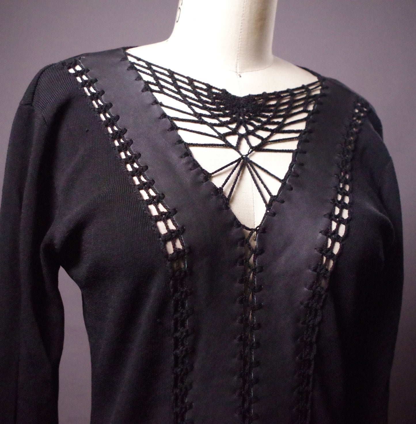 Unique Knit leather tunic dress, Goth leather sweater dress, Avantgarde leather clothes