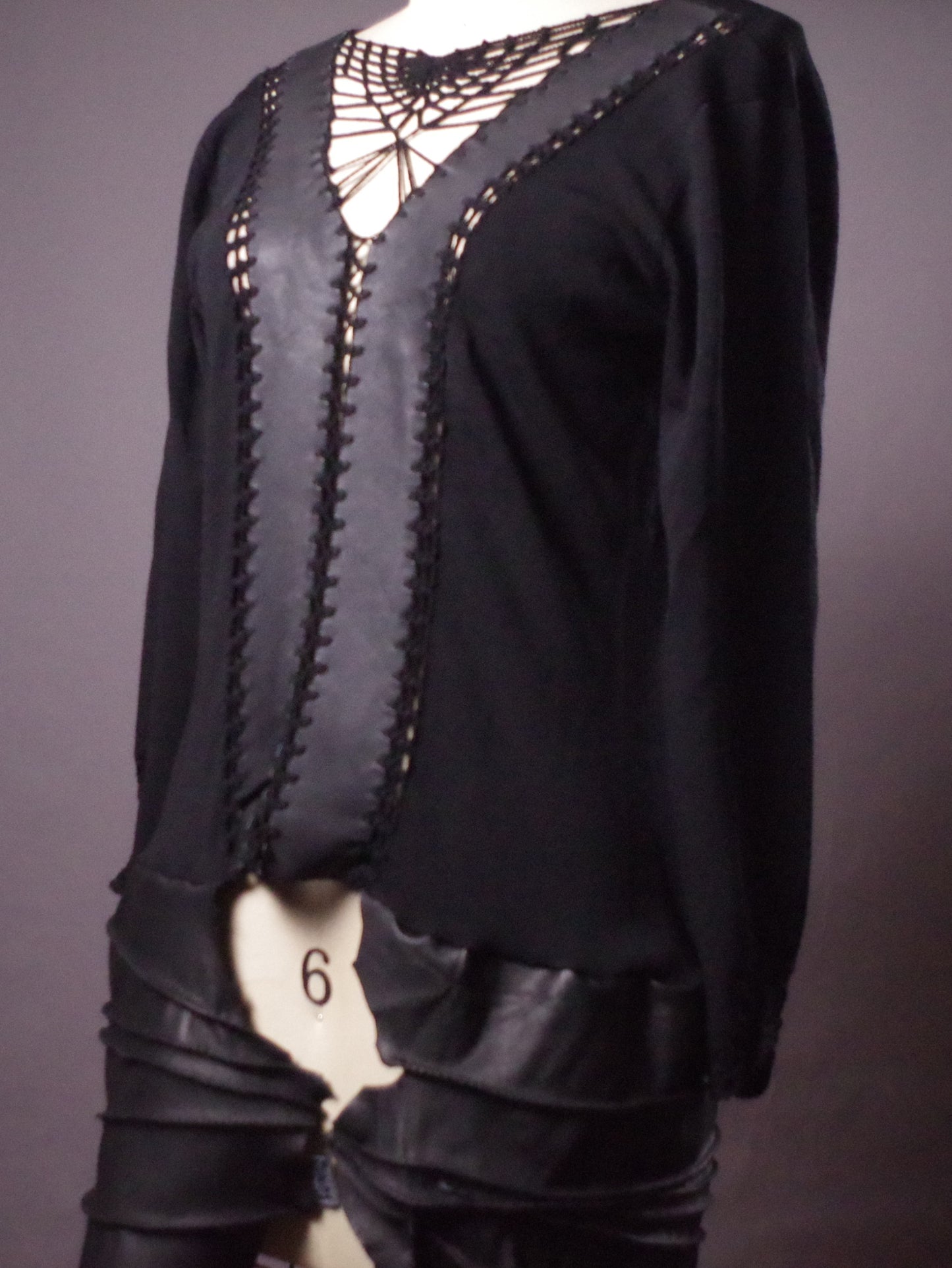 Unique Knit leather tunic dress, Goth leather sweater dress, Avantgarde leather clothes
