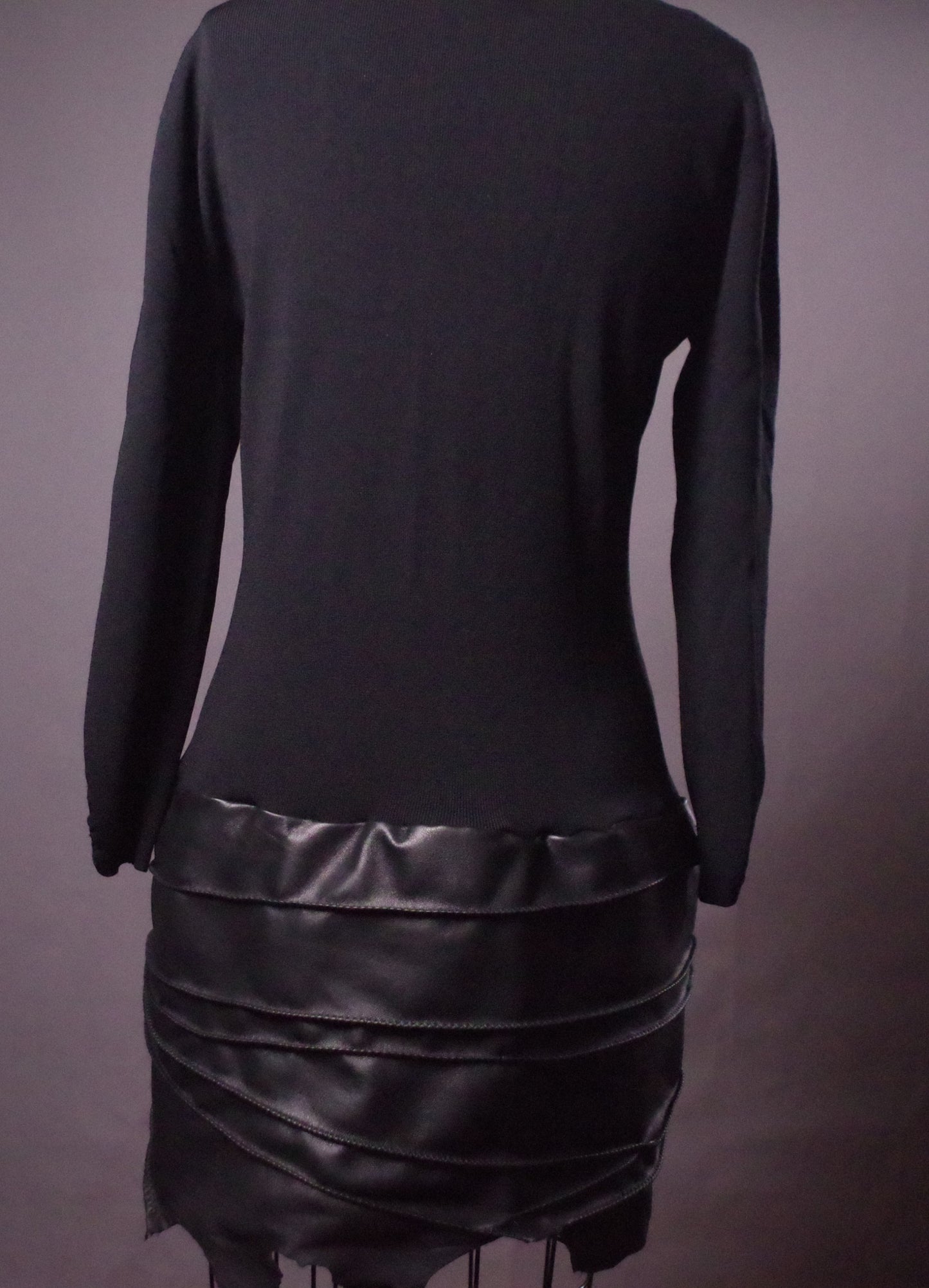 Unique Knit leather tunic dress, Goth leather sweater dress, Avantgarde leather clothes