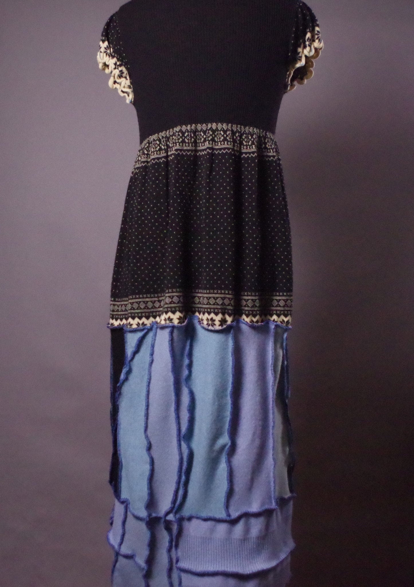 Unique Cashmere Pom Pom Dress, Maxi Cashmere Dress, Up-cycled patchwork clothing. Long wool dress