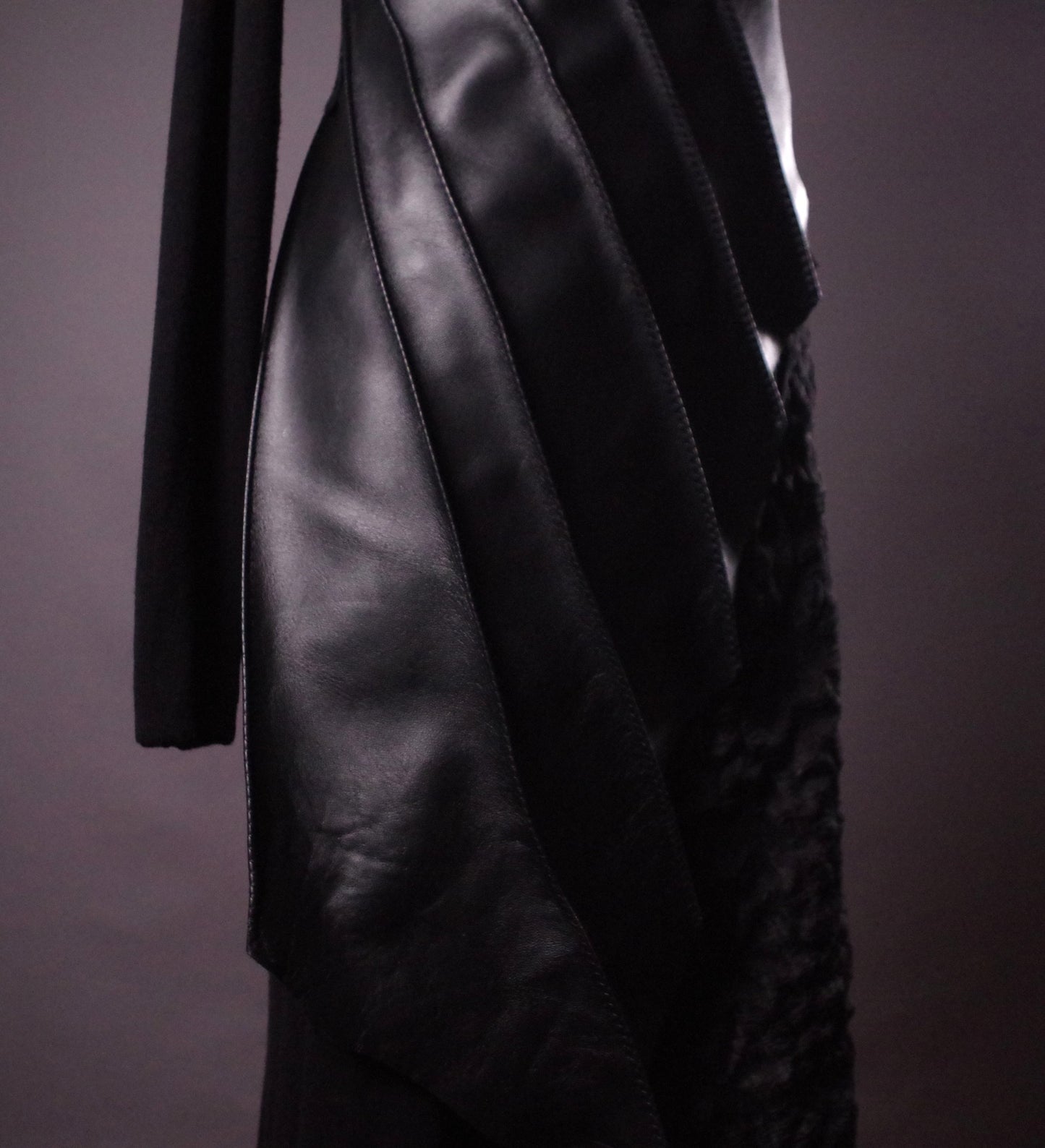 OOAK Long Leather Dress, Unique Goth Black Dress, Avantgarde Asymmetric Dress
