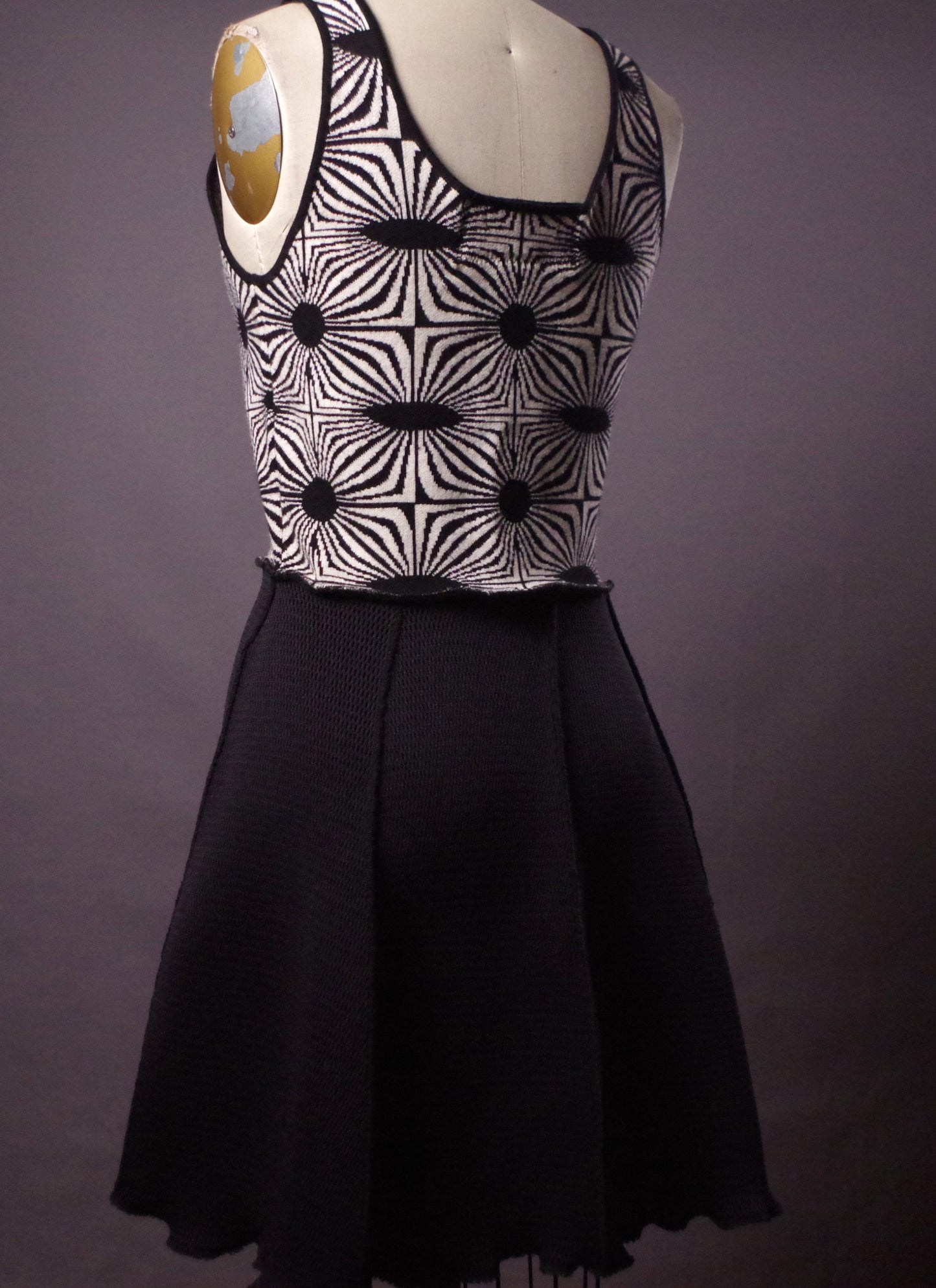 Optical Illusion Upcycled Dress, Retro low cut dress, Trippy Festival dress