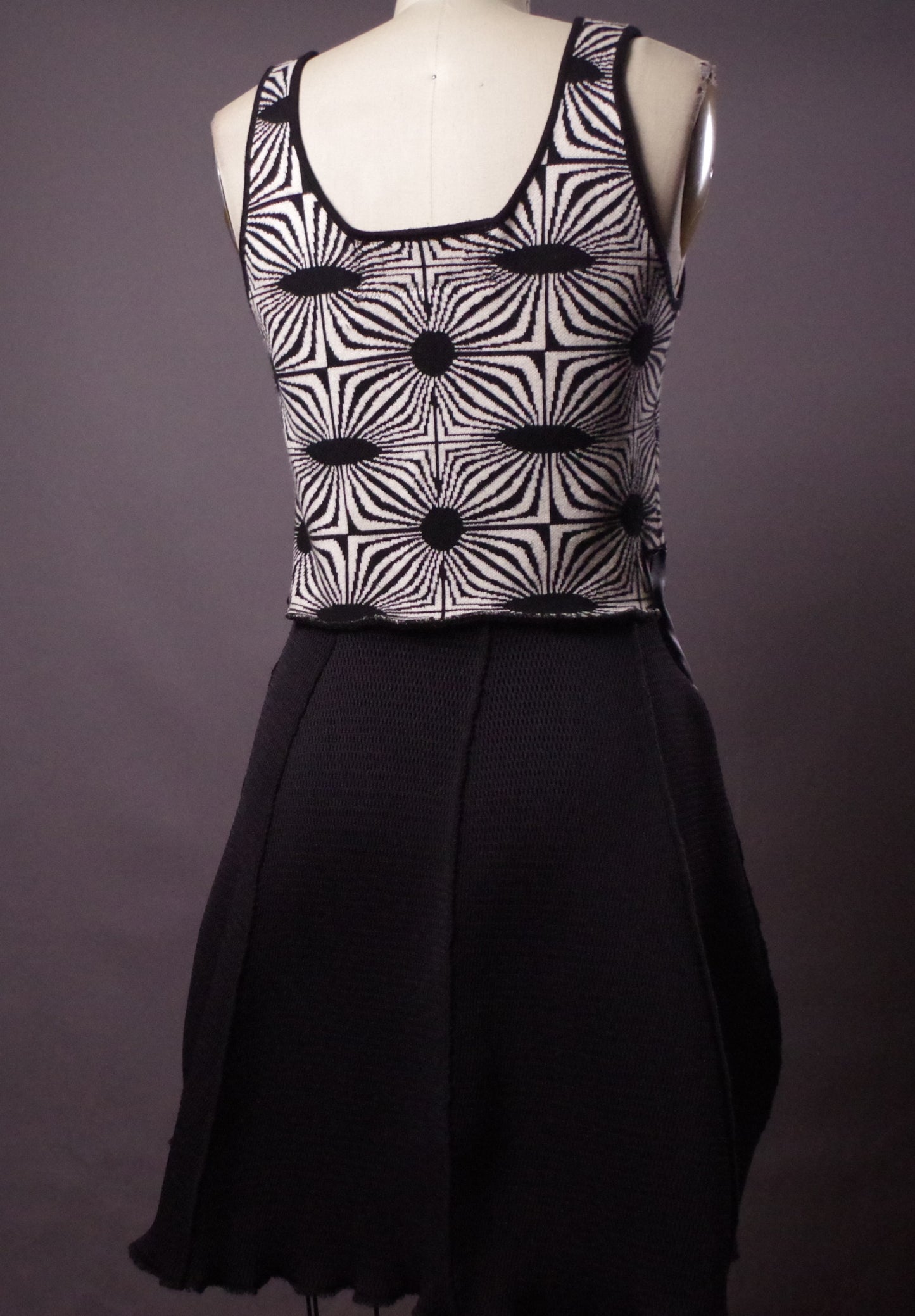 Optical Illusion Upcycled Dress, Retro low cut dress, Trippy Festival dress