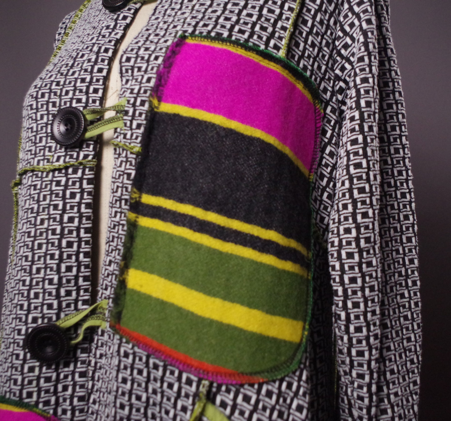 Upcycled Patchwork Jacket, Unique Black and white cardigan jacket, Funky, Upcycled Clothing, One of a Kind