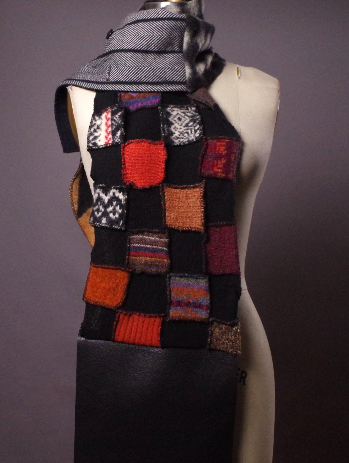 OOAK Patchwork wool Scarf, Women Unique Long Scarf, Upcycled winter scarf, Winter accessories, Gift for her