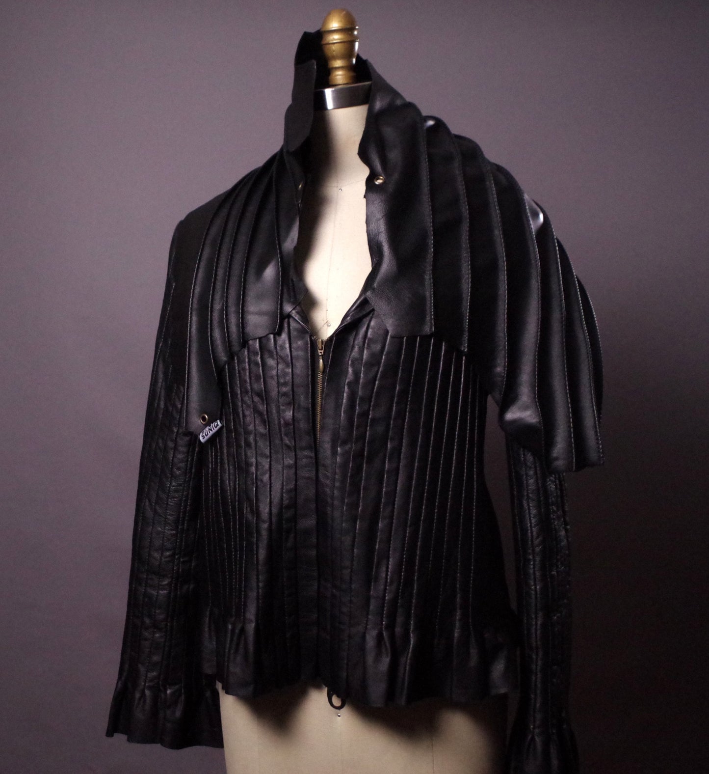 Goth Black Leather Jacket, Women's Pleated leather jacket, Goth Jacket, Grunge, Edgy, Alternative Clothes