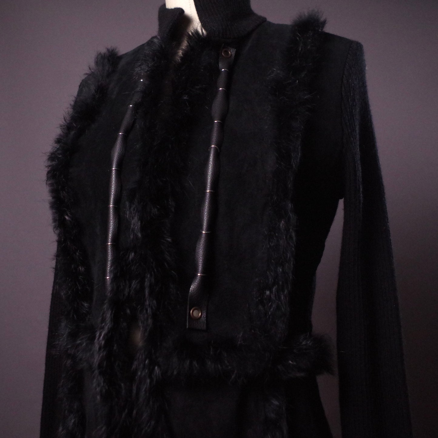 Goth Black Rabbit Fur Jacket, Women's leather jacket, Goth Jacket, Grunge, Edgy, Alternative Clothes