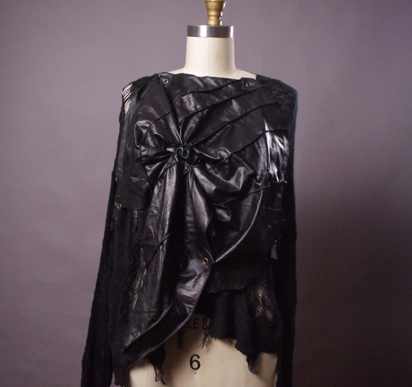 Ripped Distressed leather top, Destroyed mesh sweater, Up-cycled ripped goth top