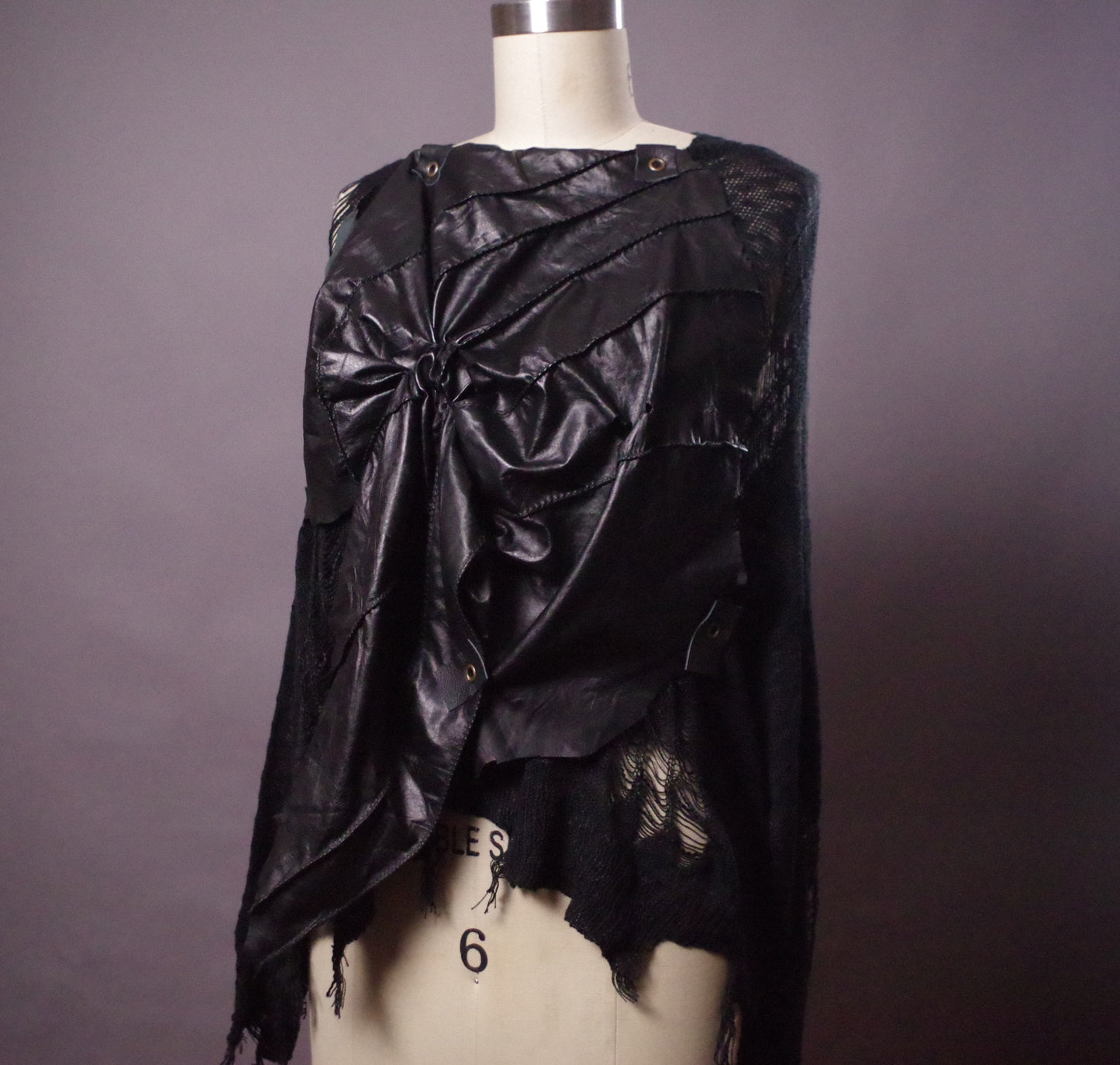 Ripped Distressed leather top, Destroyed mesh sweater, Up-cycled ripped goth top