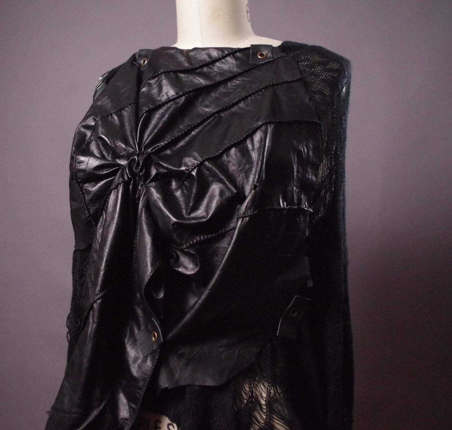 Ripped Distressed leather top, Destroyed mesh sweater, Up-cycled ripped goth top