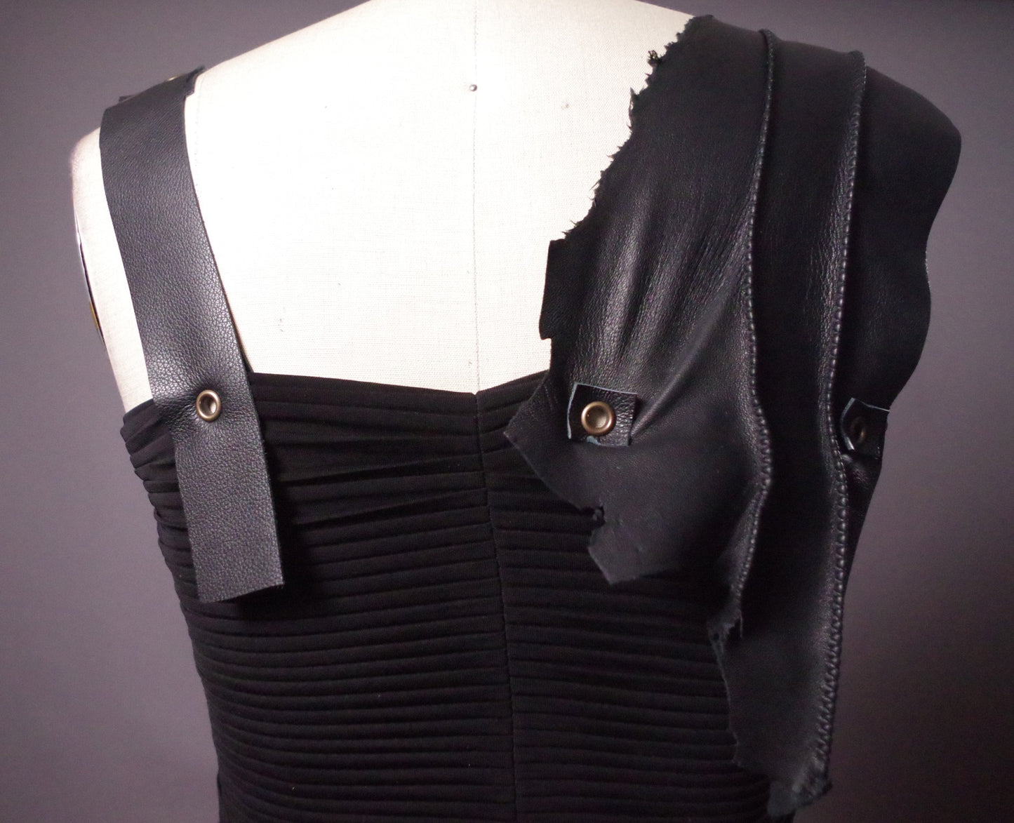 Ruffled Leather black top, Genuine leather chic top, Goth clothes, Avantgarde top