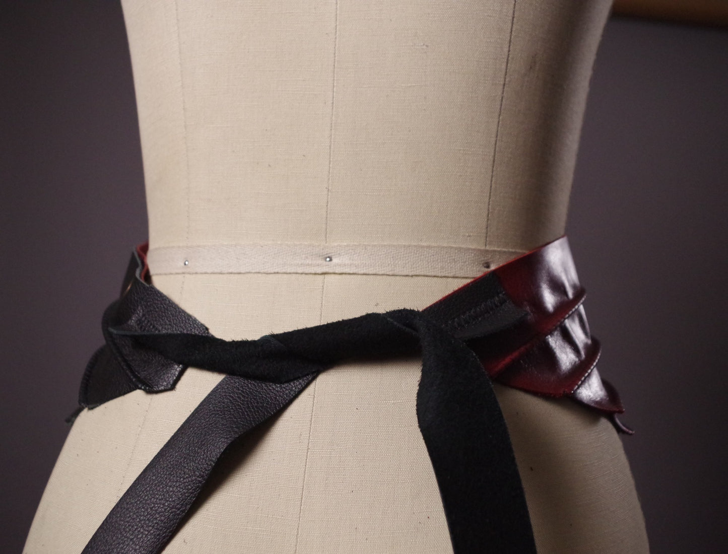 Genuine Leather Obi Burgundy Belt, Burgundy Leather Obi Belt, Women's Wrap Belt, Fashion Accessories