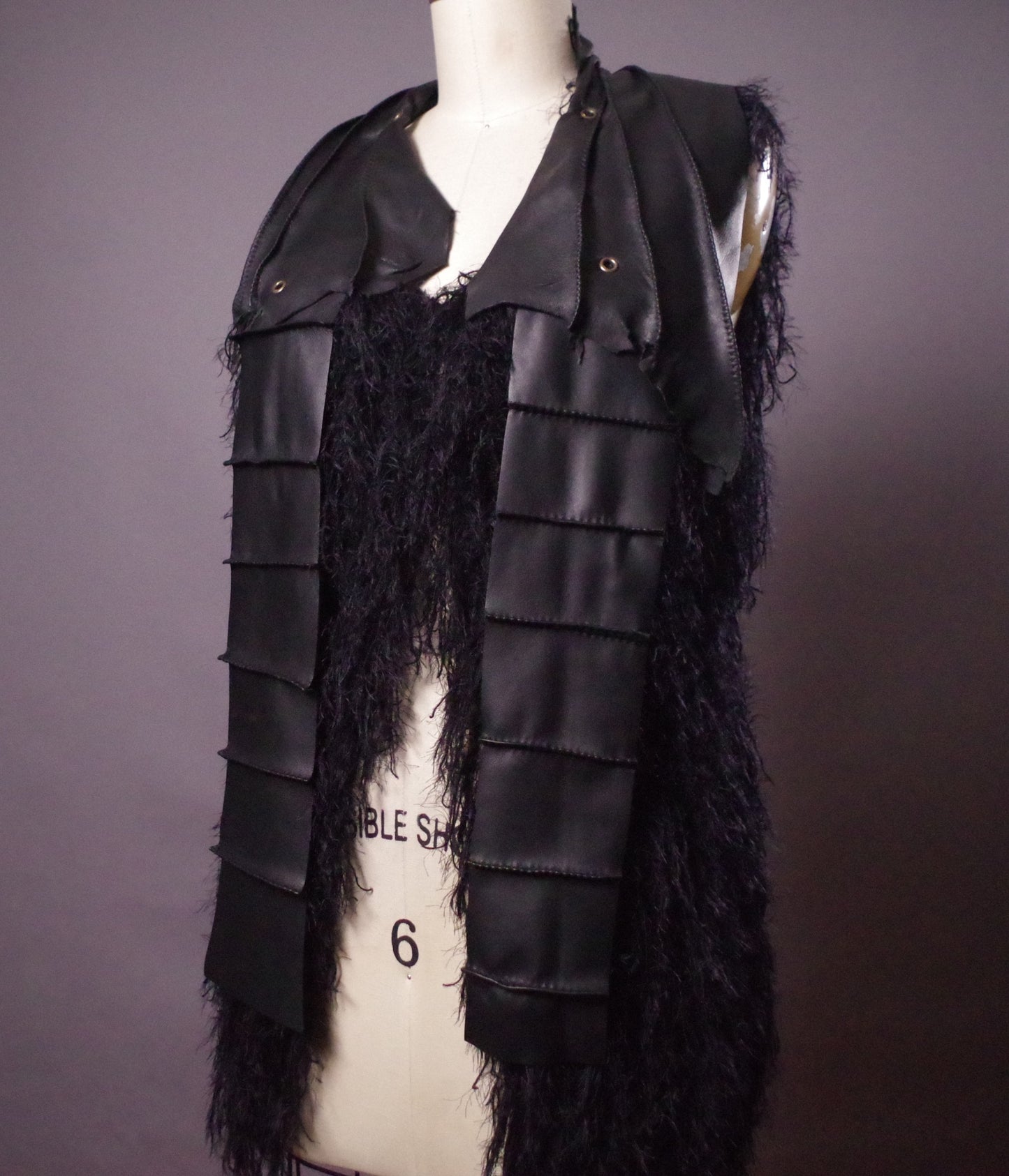 Shaggy Leather soft Vest, Unique Avantgarde Black Vest, Leather sleeveless jacket, Goth Clothes, Alternative Clothing