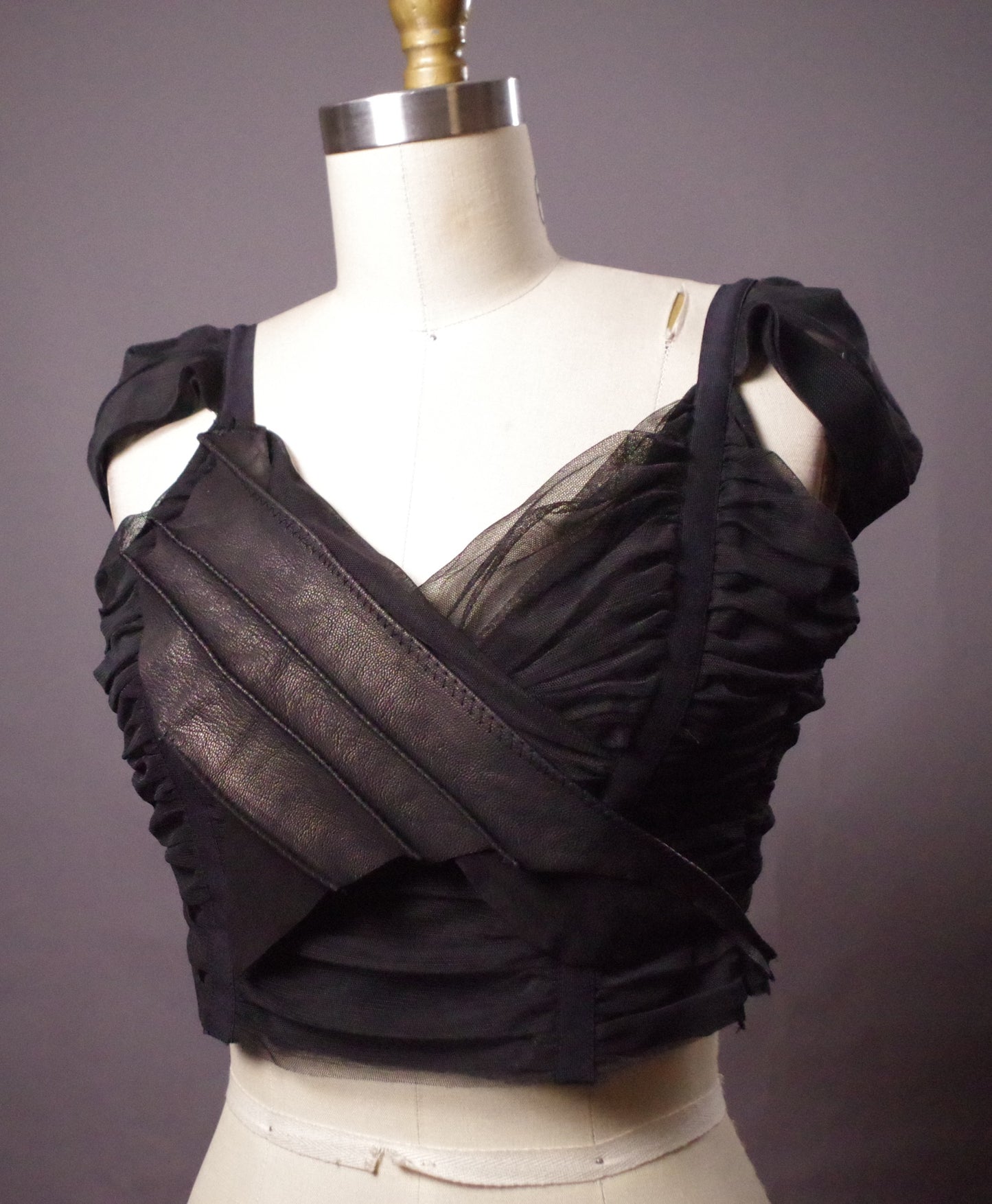 Mesh Leather crop top, Goth Bralette, Black leather crop top. Unique bra top