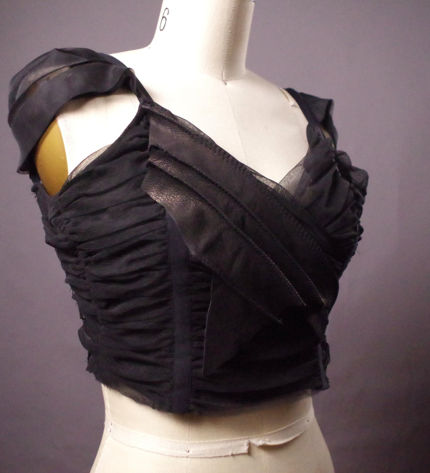 Mesh Leather crop top, Goth Bralette, Black leather crop top. Unique bra top