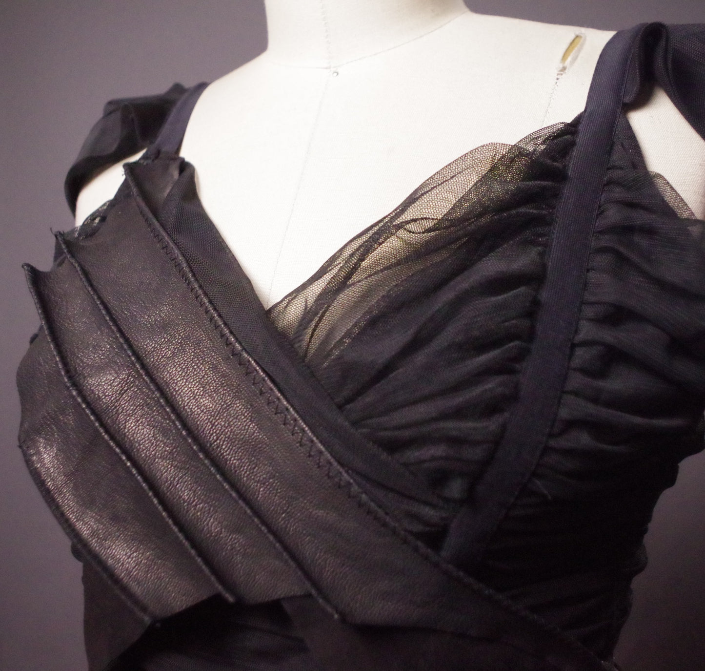 Mesh Leather crop top, Goth Bralette, Black leather crop top. Unique bra top