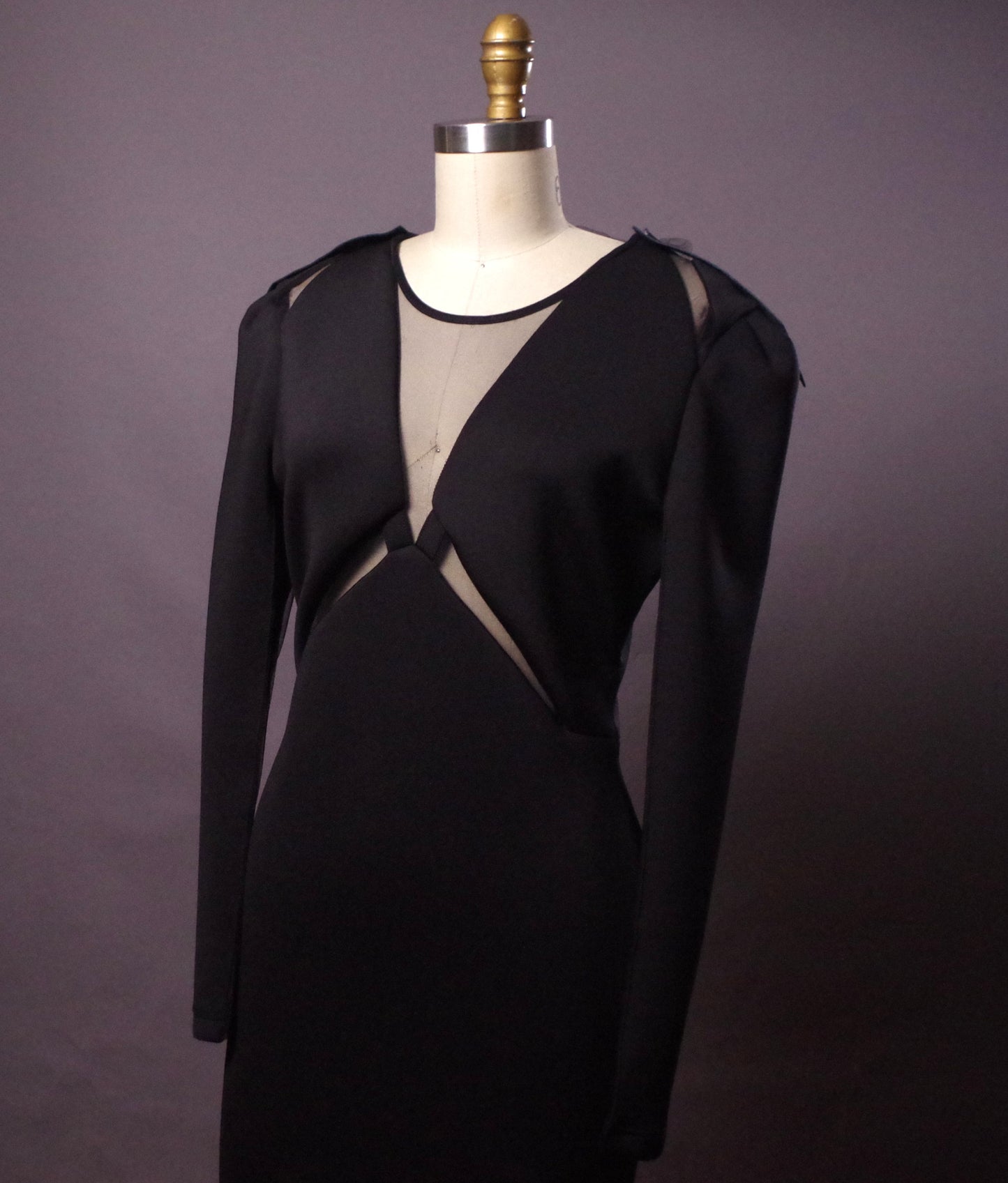 Avantgarde Black Dress, Neoprene and Tulle Dress, Goth low cut black dress, Edgy clothes