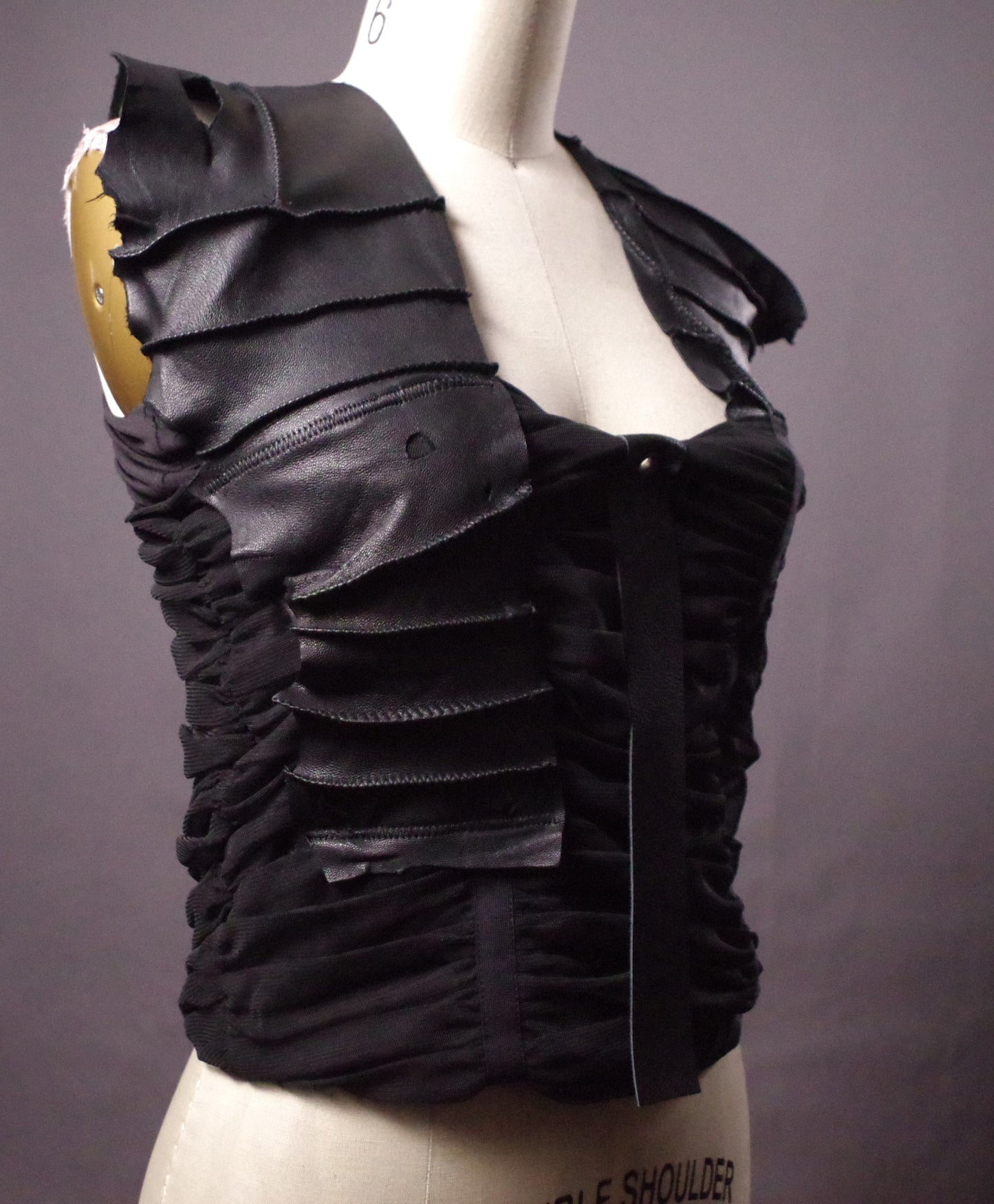Mesh Leather top, Goth halter top, Black leather party top, Goth clothes