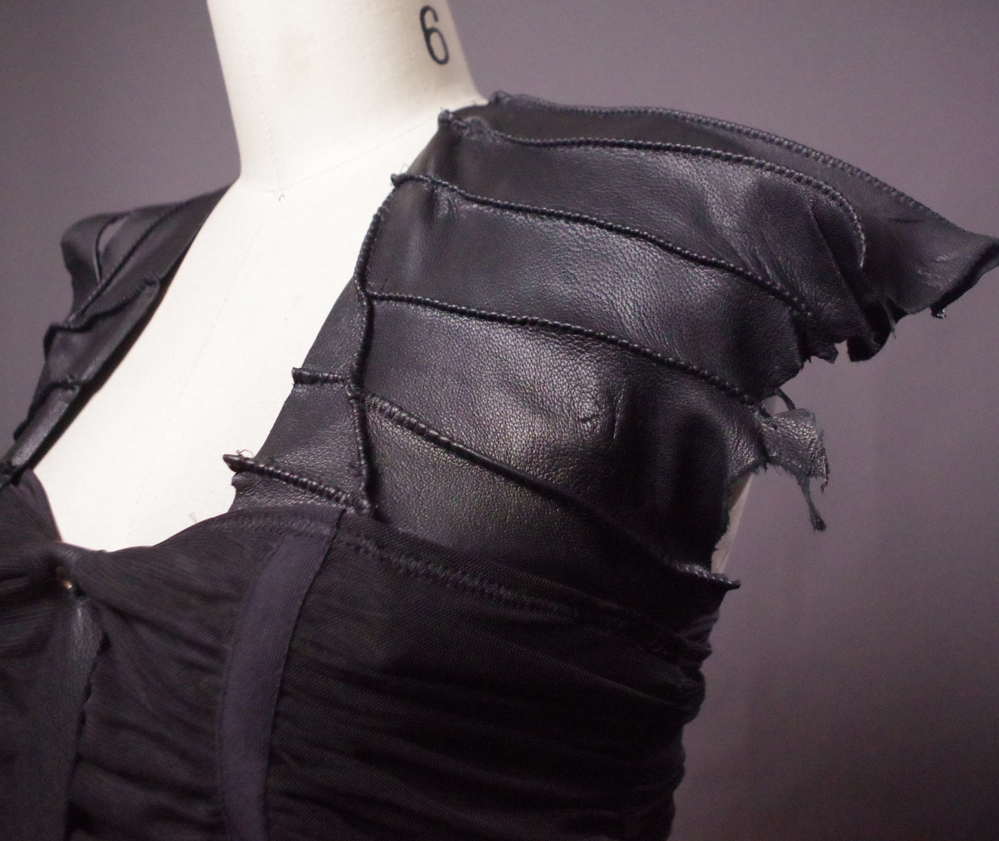 Mesh Leather top, Goth halter top, Black leather party top, Goth clothes