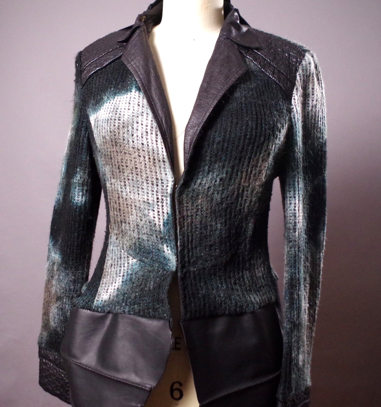 Turquoise Women knit leather Jacket, Women's leather jacket, Goth Jacket, Grunge, Edgy, Alternative Clothes