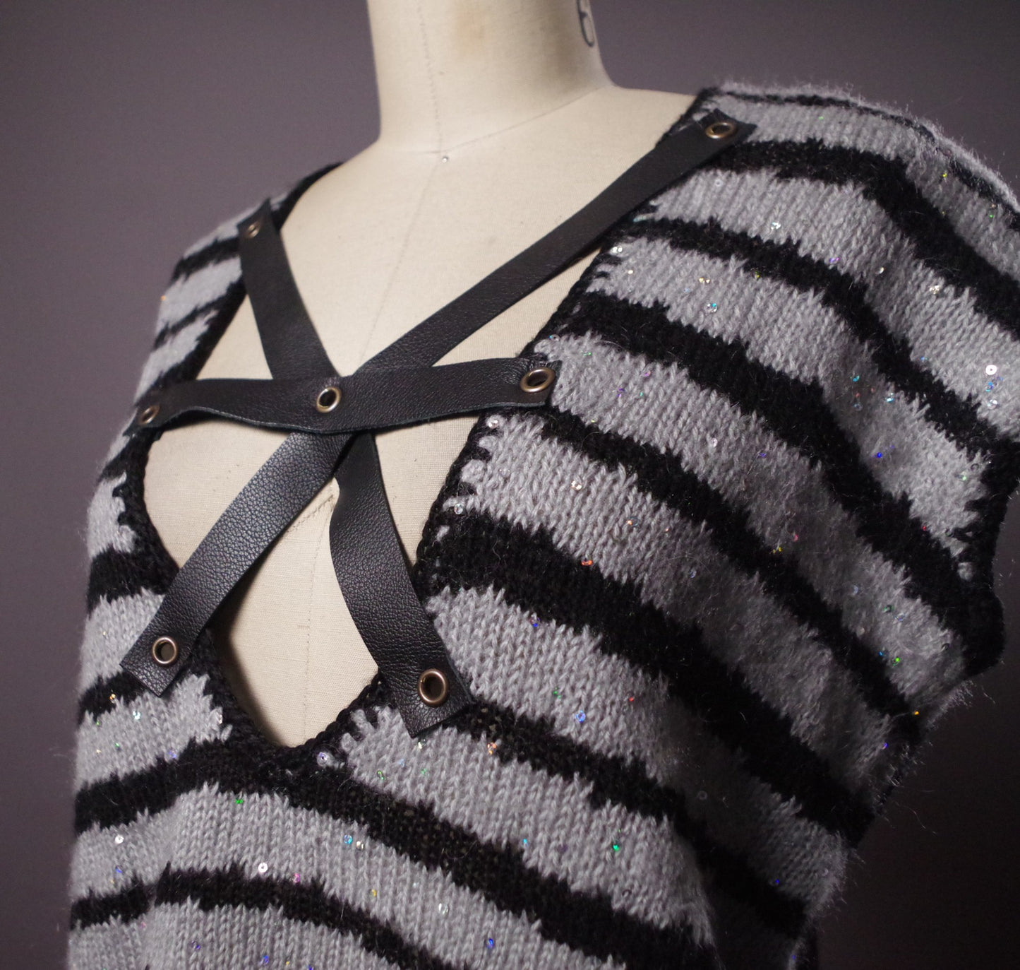 Sparkle wool vest, Women goth vest, Striped wool vest, Christmas Vest, New Year's vest