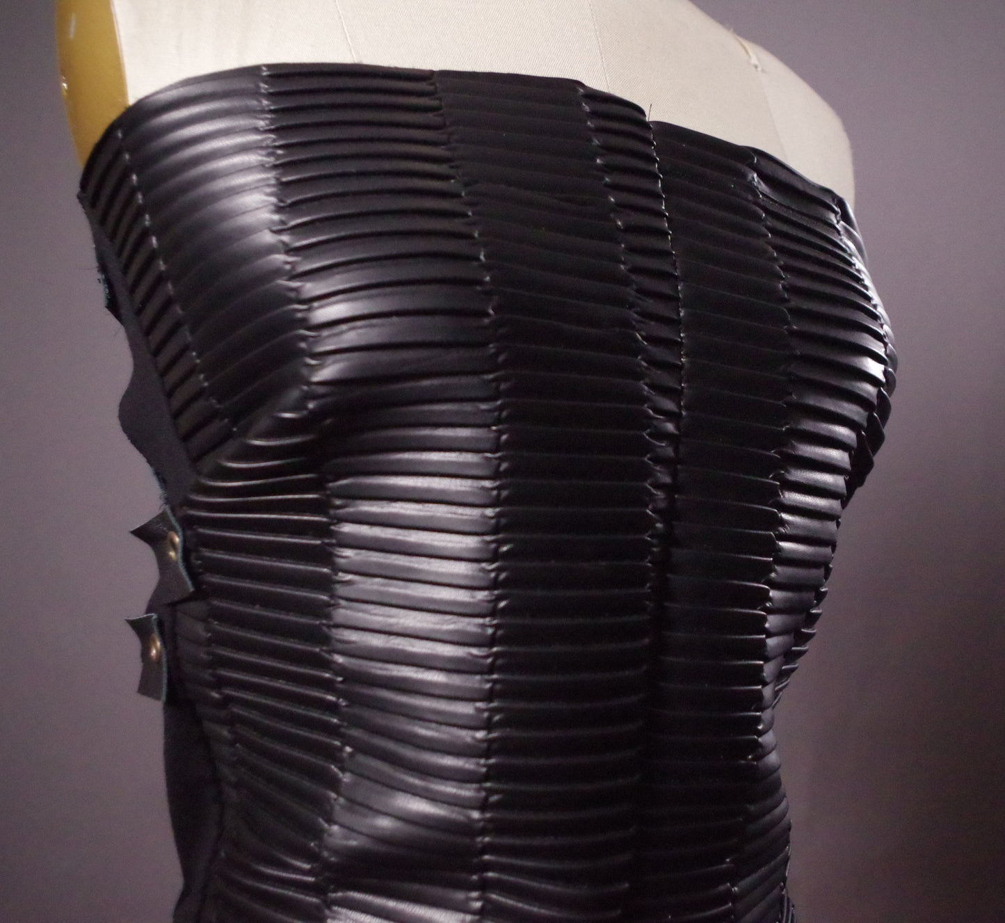 Faux leather bustier top, Festival leather halter top, Goth leather halter top, Faux Leather backless top
