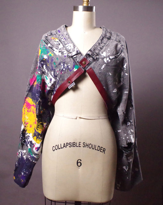 Paint Splatter Jean Jacket, Unique Denim Bolero Jacket, Women Jean Denim Jacket, Street Fashion, Graffiti