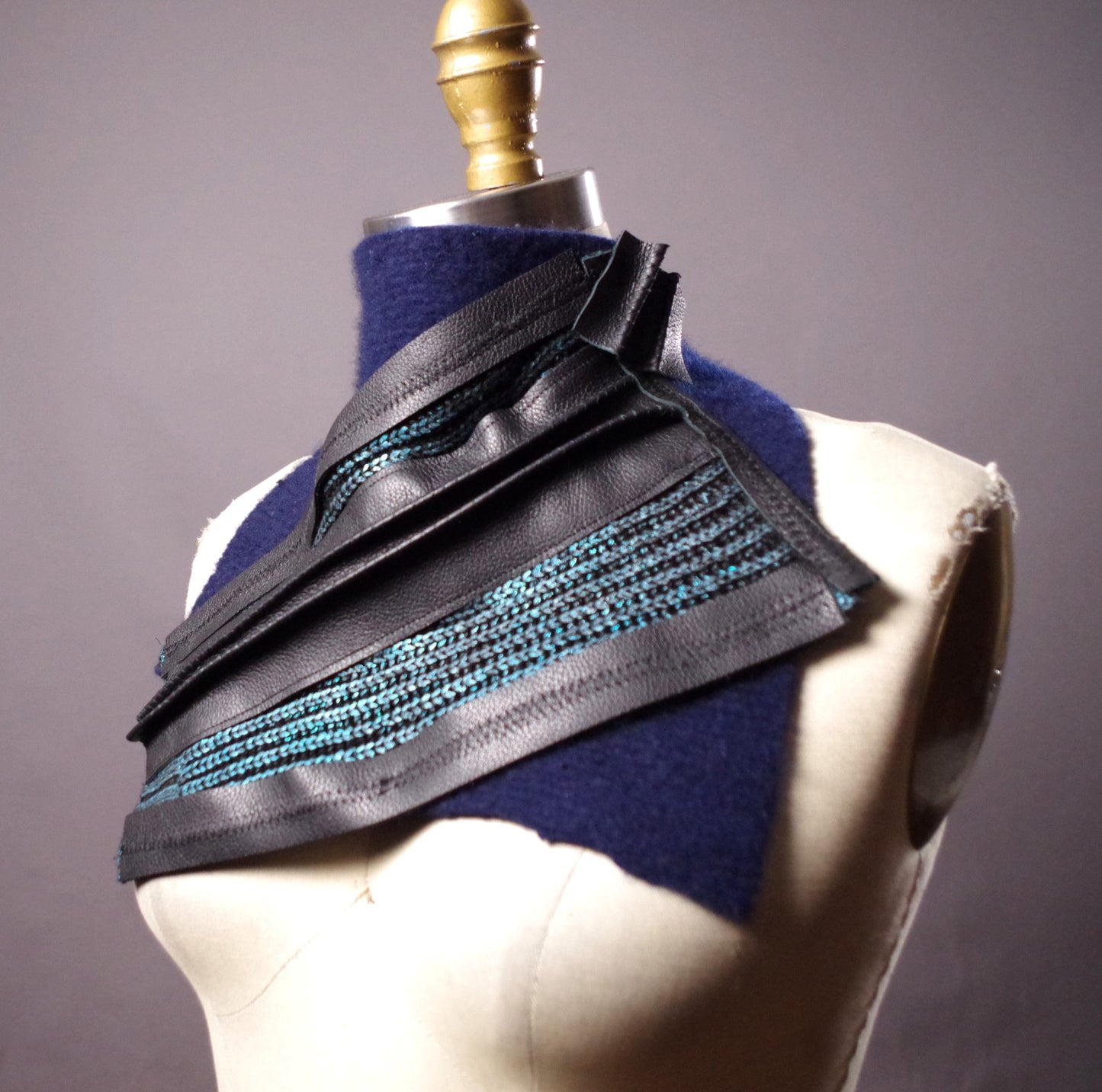 Up-cycled Cashmere and Leather Scarf, Women's neck warmer, Unique leather scarf