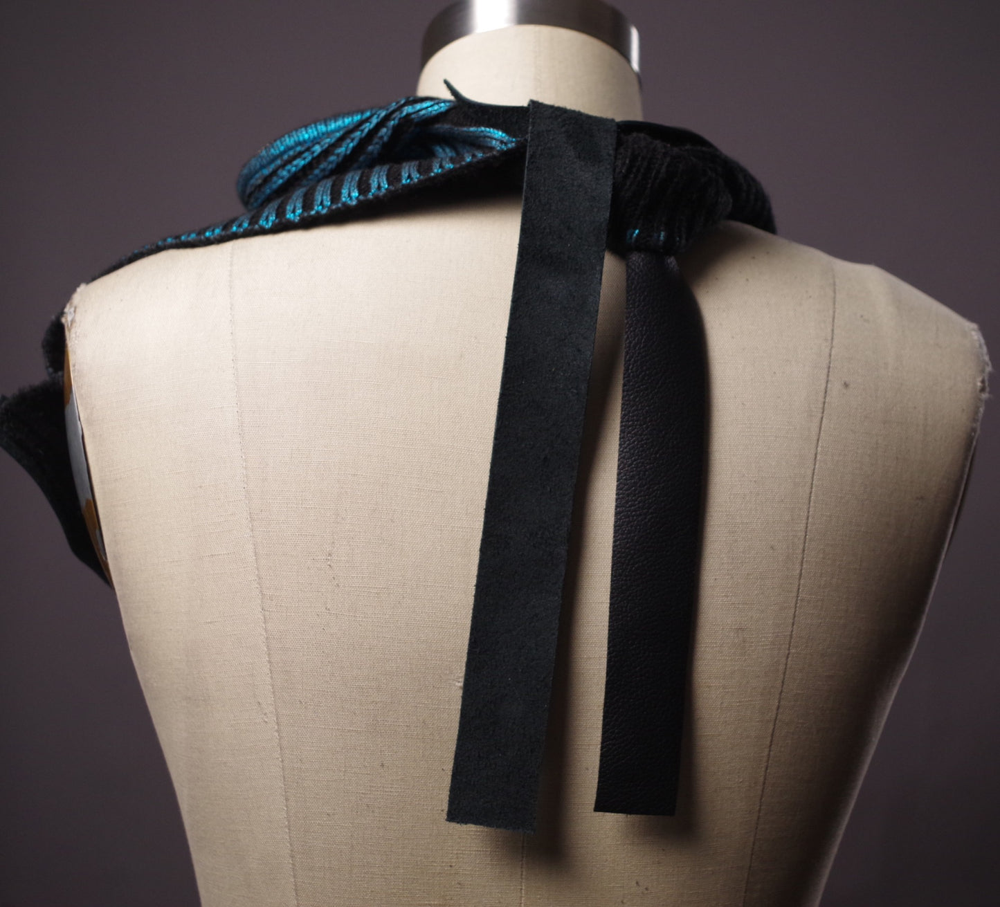 Steampunk women scarf, Upcycled turquoise scarf, women leather scarves