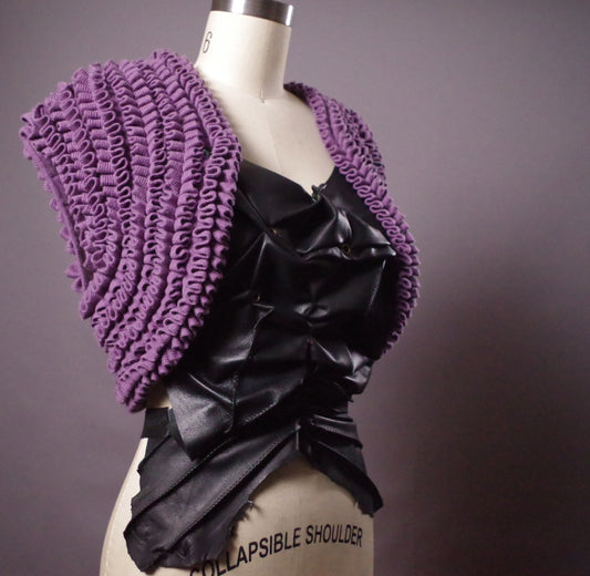 OOAK Cashmere and Leather Top, Unique Cashmere Leather Bolero, Art to wear, Upcycled Clothing