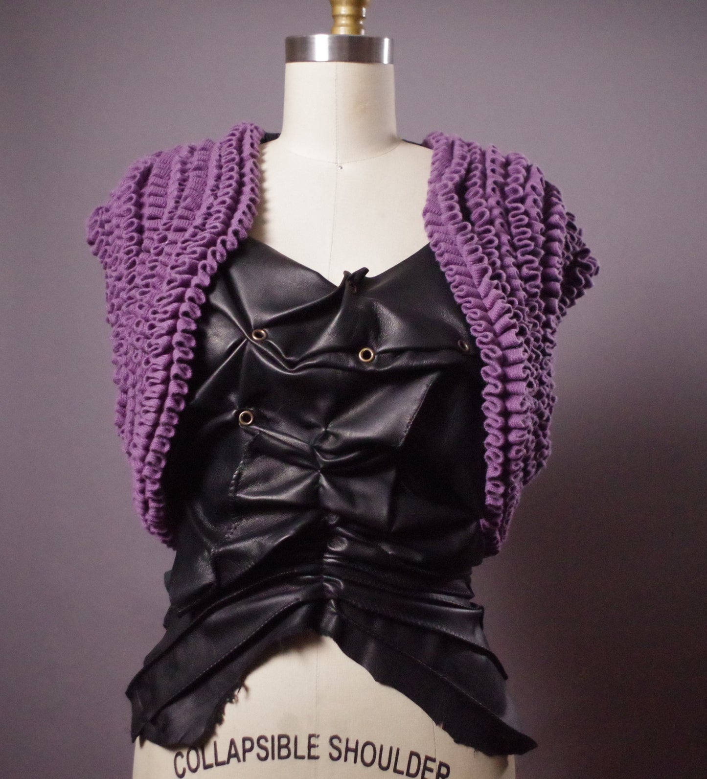 OOAK Cashmere and Leather Top, Unique Cashmere Leather Bolero, Art to wear, Upcycled Clothing