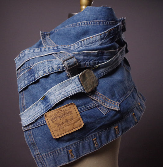 OOAK Up-cycled Jean Scarf, Unique unisex denim neck warmer, Up-cycled Jeans Accessories, Street Style, Punk Wear