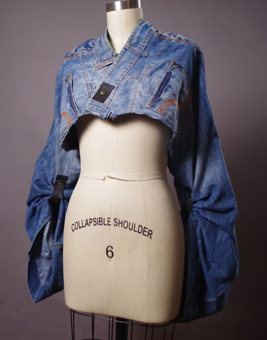 Up-cycled Jean Jacket, Unique Denim Bolero Jacket, Jean Denim Jacket, Street wear