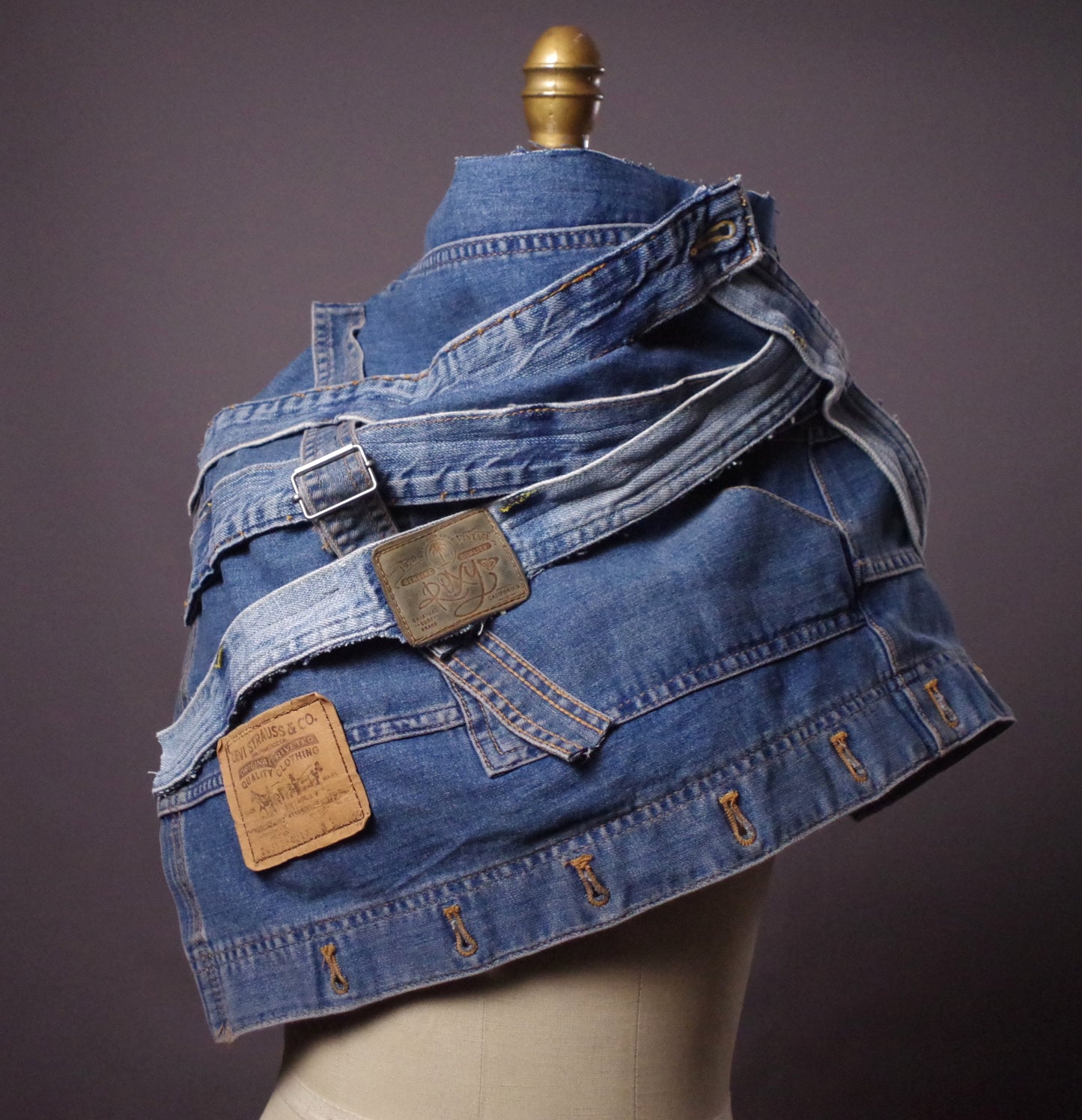 OOAK Up-cycled Jean Scarf, Unique unisex denim neck warmer, Up-cycled Jeans Accessories, Street Style, Punk Wear
