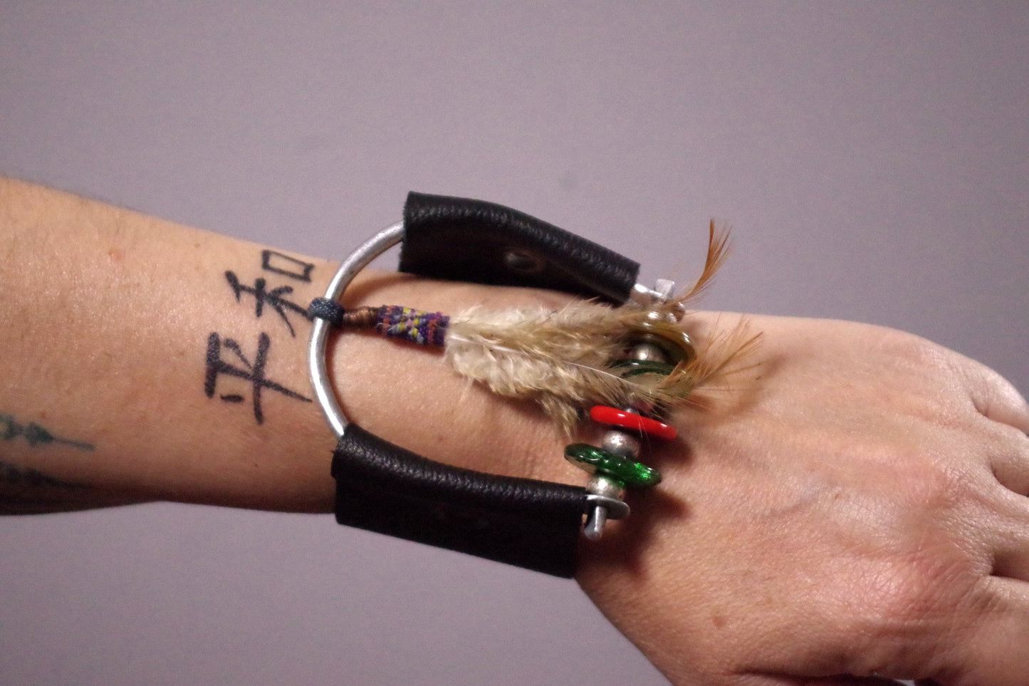 Feather Cuff Bracelet, OOAK Leather Cuff, Women Leather Cuff, Unique summer jewelry